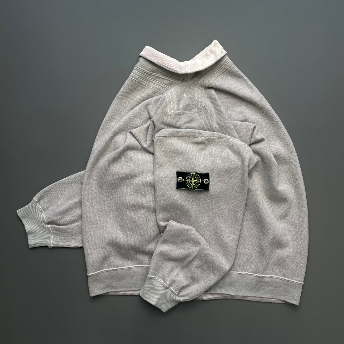Stone Island Grey Pink 80s Silver Button Compass Emblem Roll-Neck Jumper