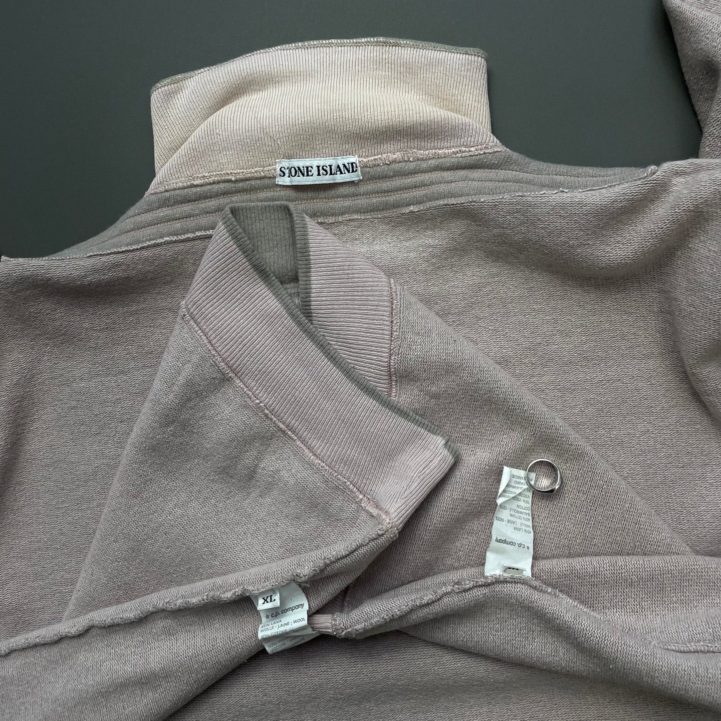 Stone Island Grey Pink 80s Silver Button Compass Emblem Roll-Neck Jumper