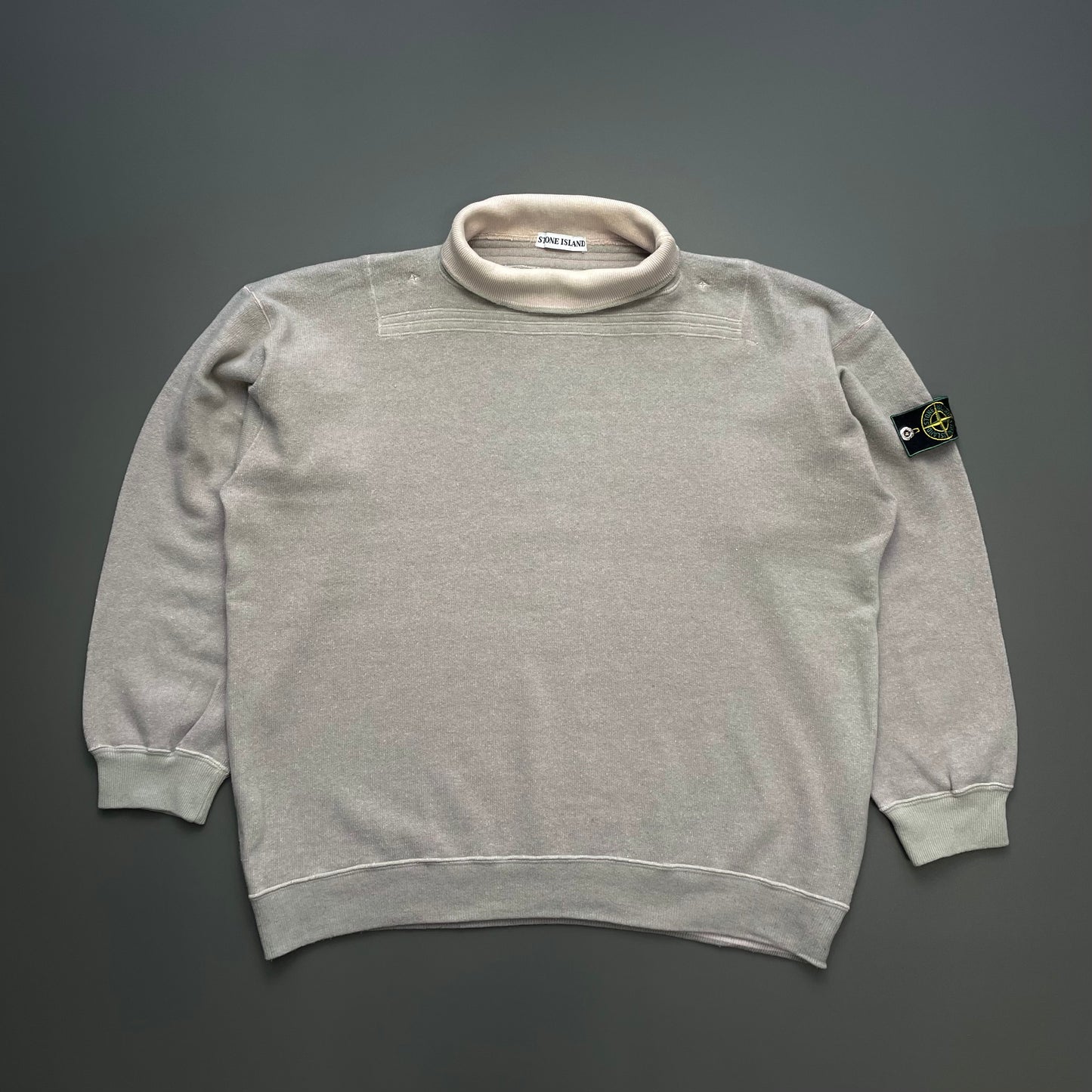 Stone Island Grey Pink 80s Silver Button Compass Emblem Roll-Neck Jumper