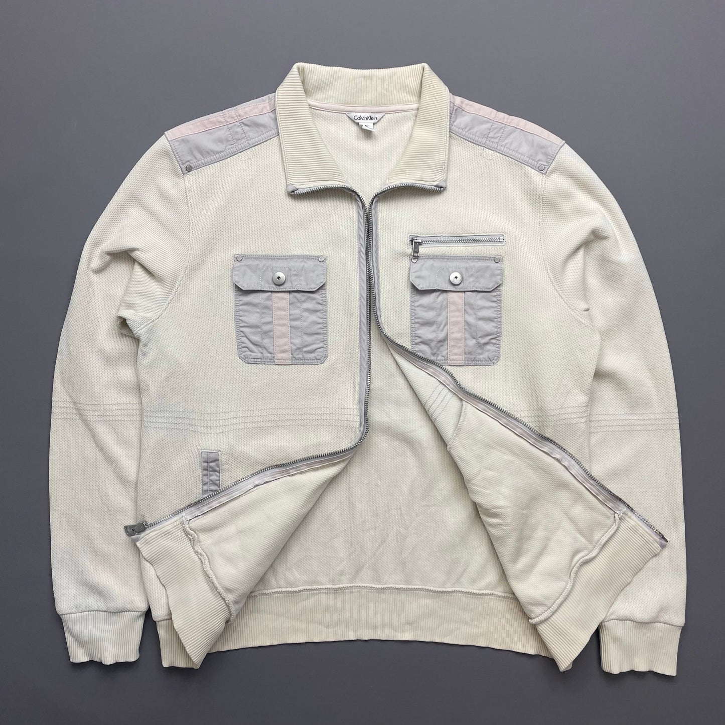 Calvin Klein Cream Mesh Zip-Through Panelled Jumper