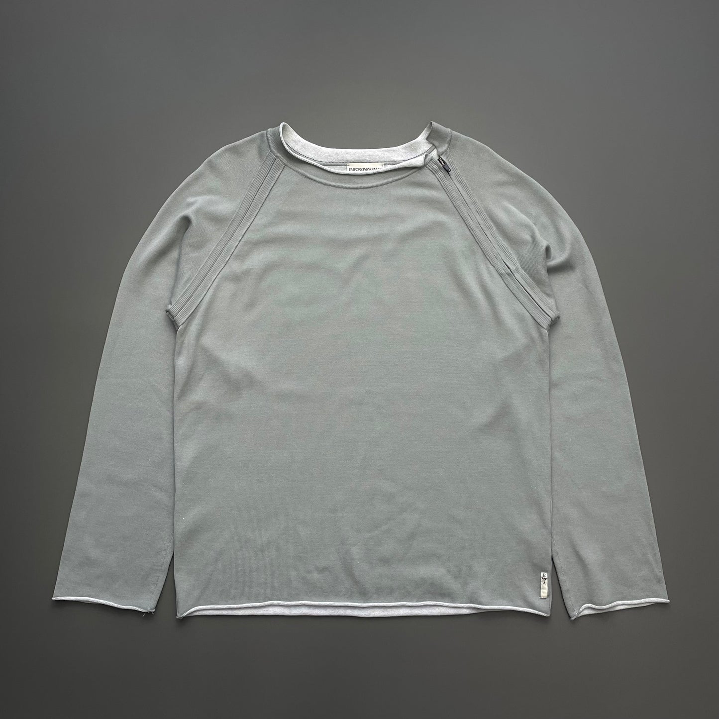 Emporio Armani Grey 00s Raw-Edge Shoulder Zip Technical Jumper