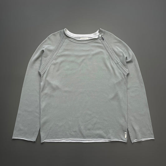 Emporio Armani Grey 00s Raw-Edge Shoulder Zip Technical Jumper