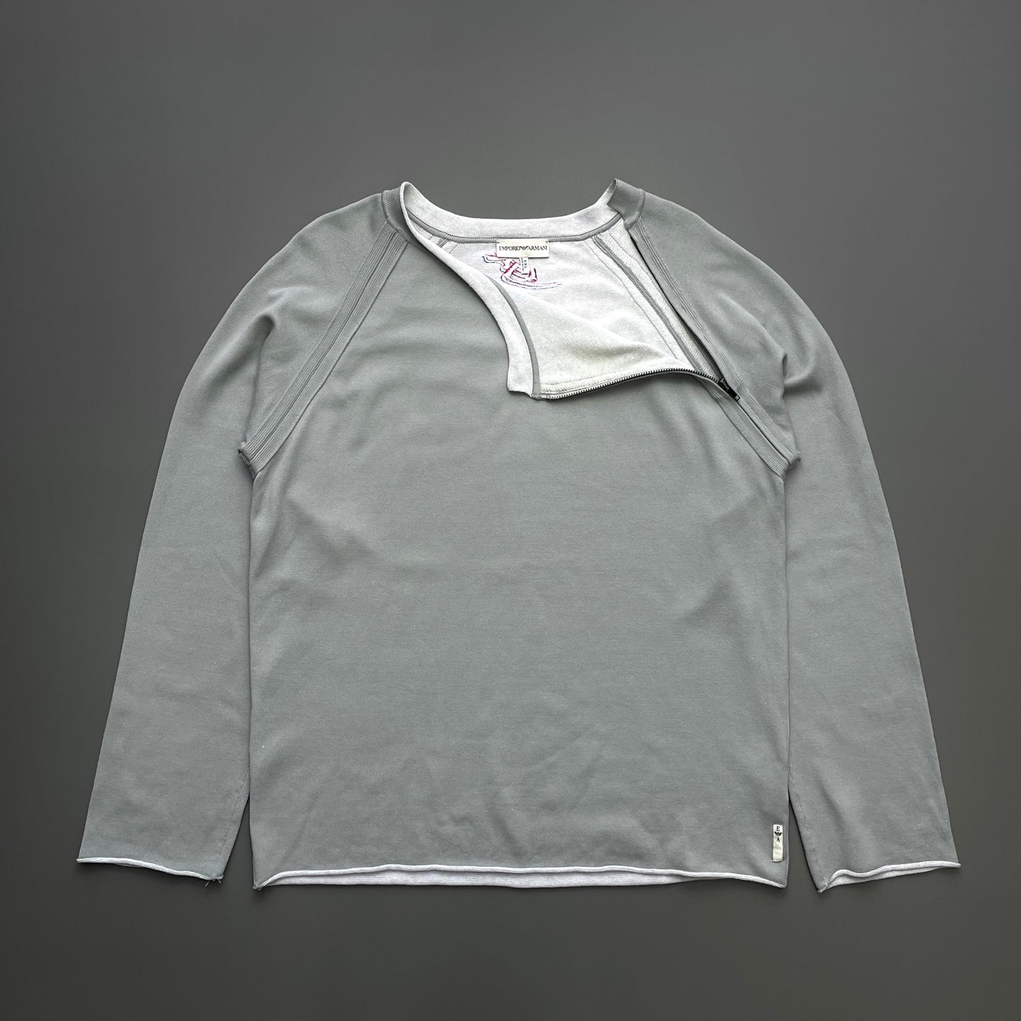 Emporio Armani Grey 00s Raw-Edge Shoulder Zip Technical Jumper