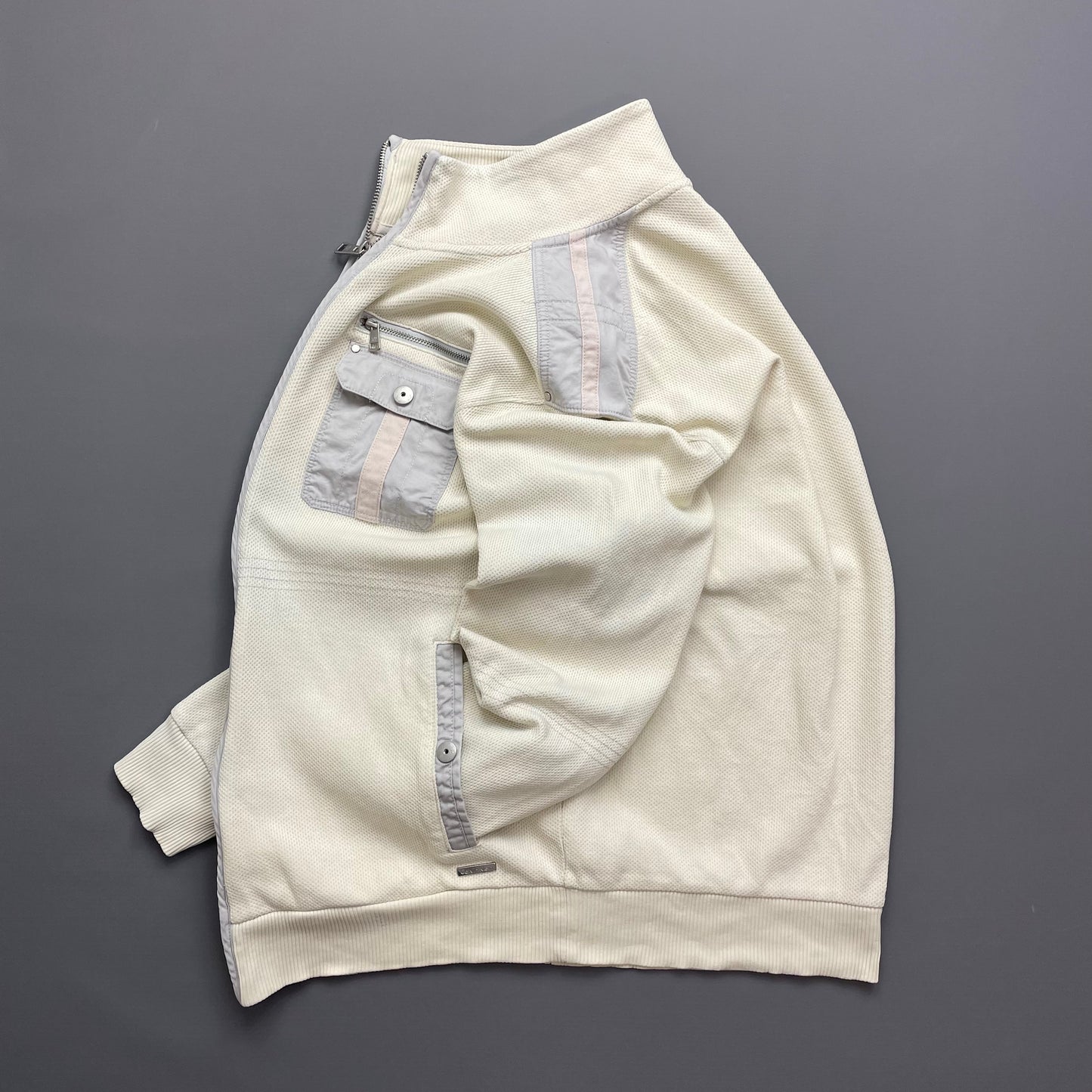 Calvin Klein Cream Mesh Zip-Through Panelled Jumper