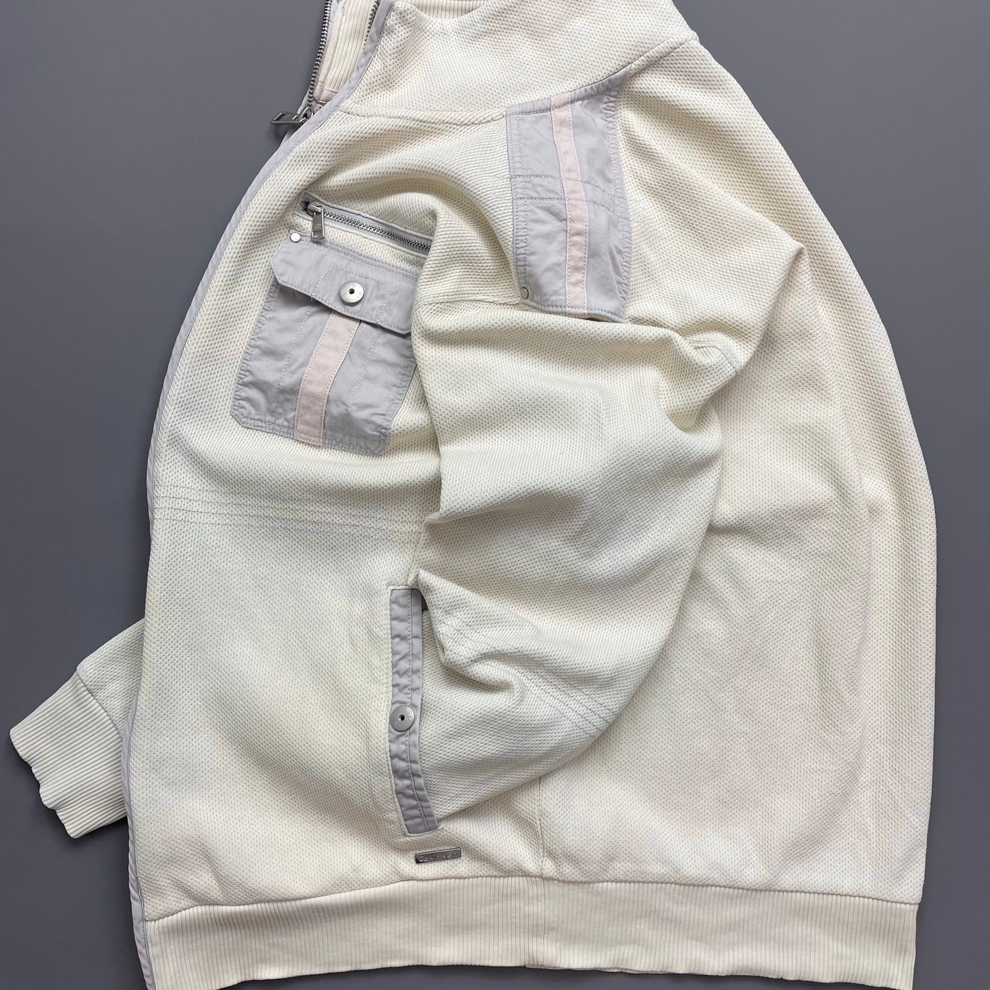 Calvin Klein Cream Mesh Zip-Through Panelled Jumper