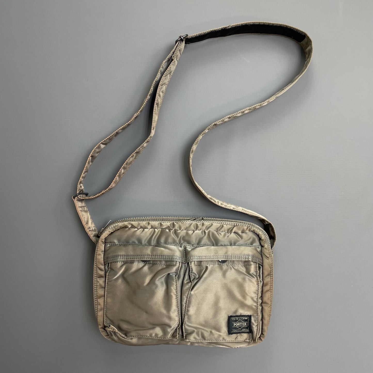 Porter Yoshida & Co. Silver & Beige Nylon Tanker Shoulder Bag