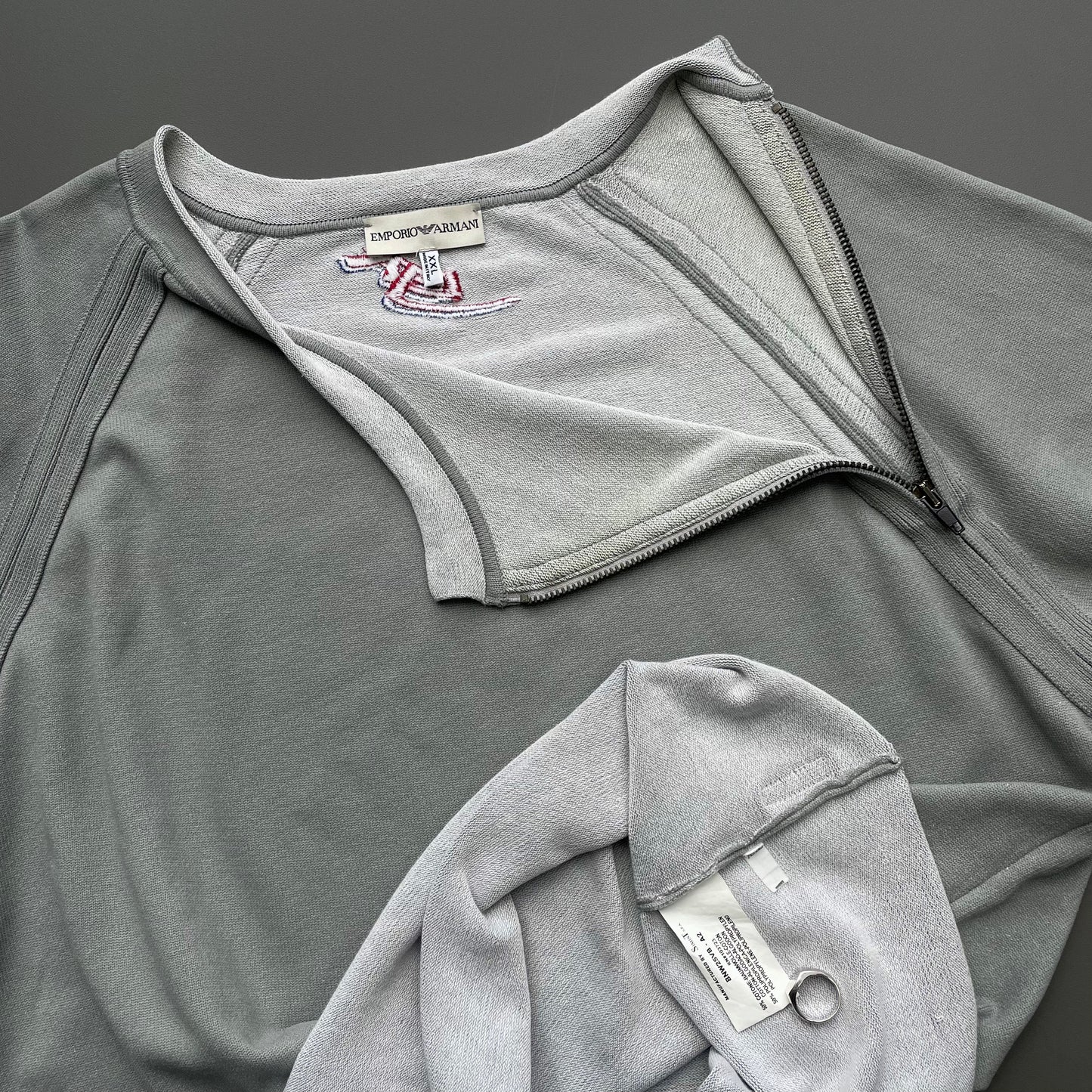 Emporio Armani Grey 00s Raw-Edge Shoulder Zip Technical Jumper