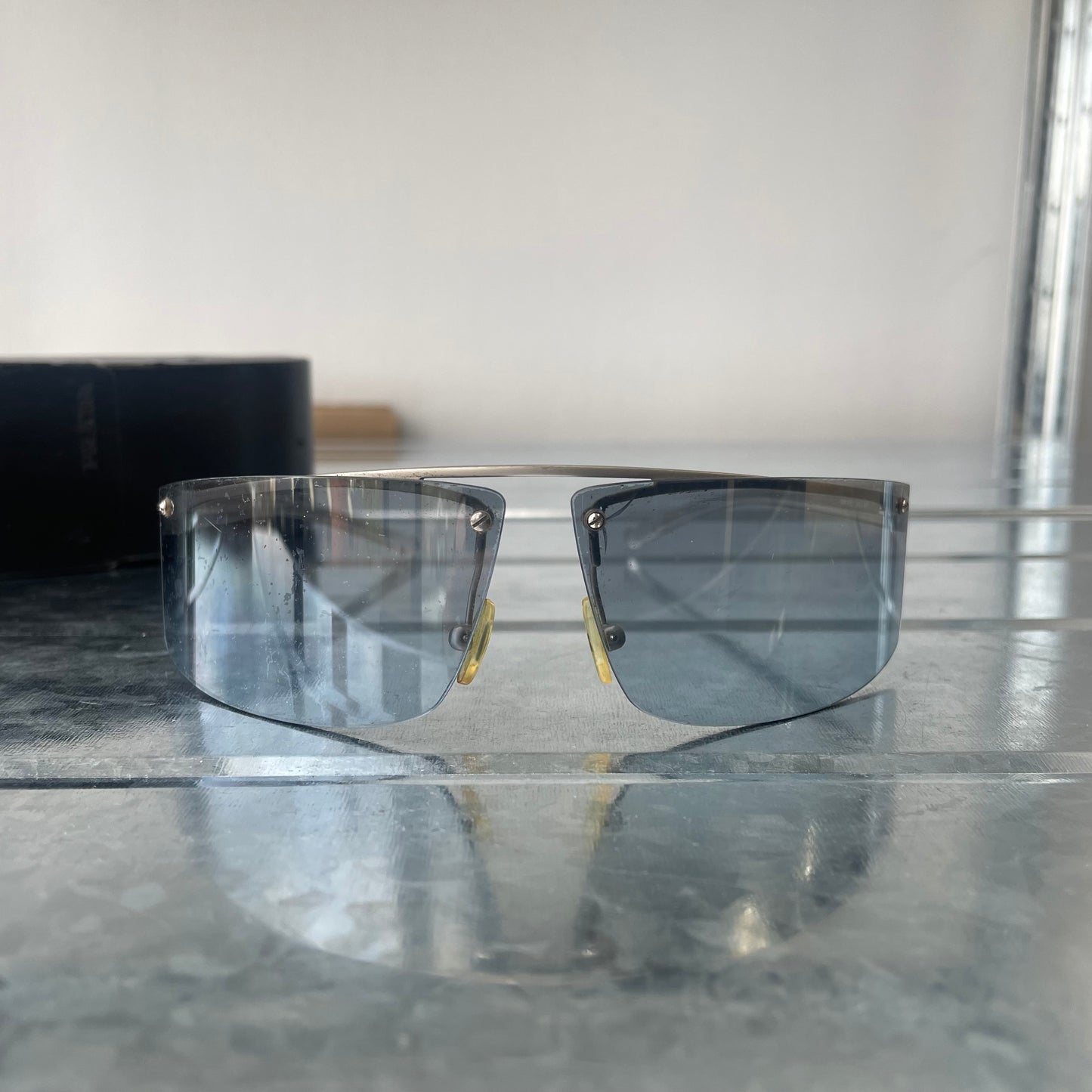 Prada Light Blue & Silver 00s Metal Frame Sunglasses