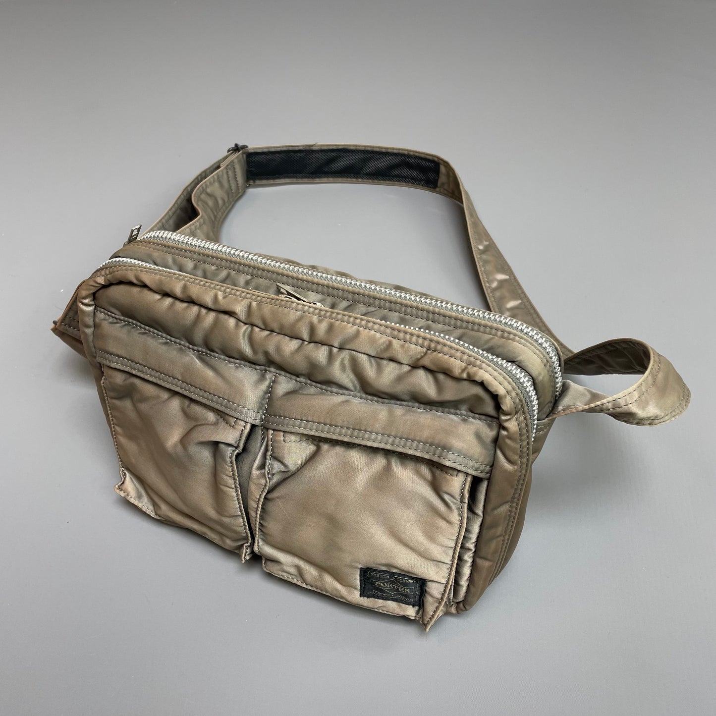 Porter Yoshida & Co. Silver & Beige Nylon Tanker Shoulder Bag