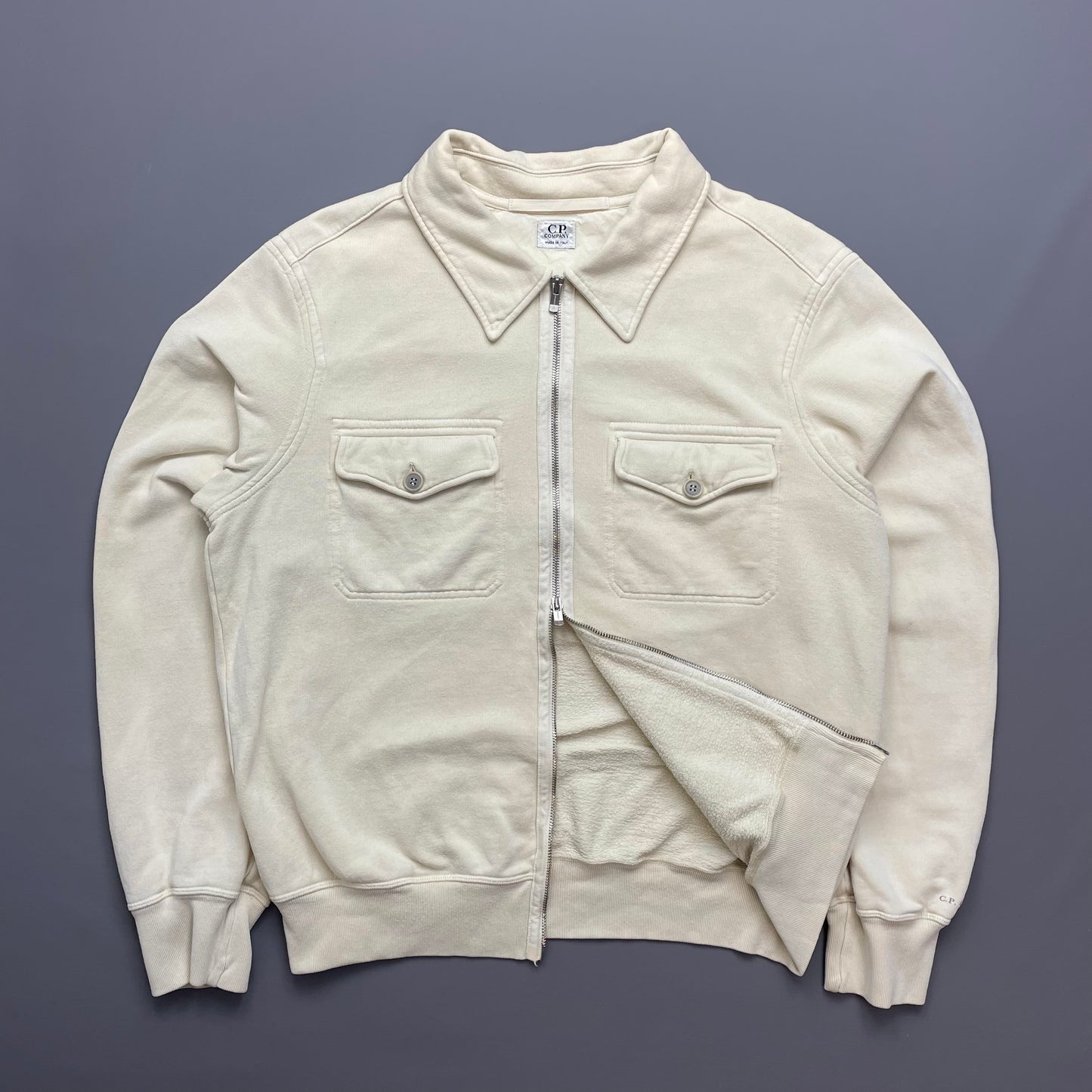 C.P. Company Cream Cotton Zip-Through Harrington Jacket