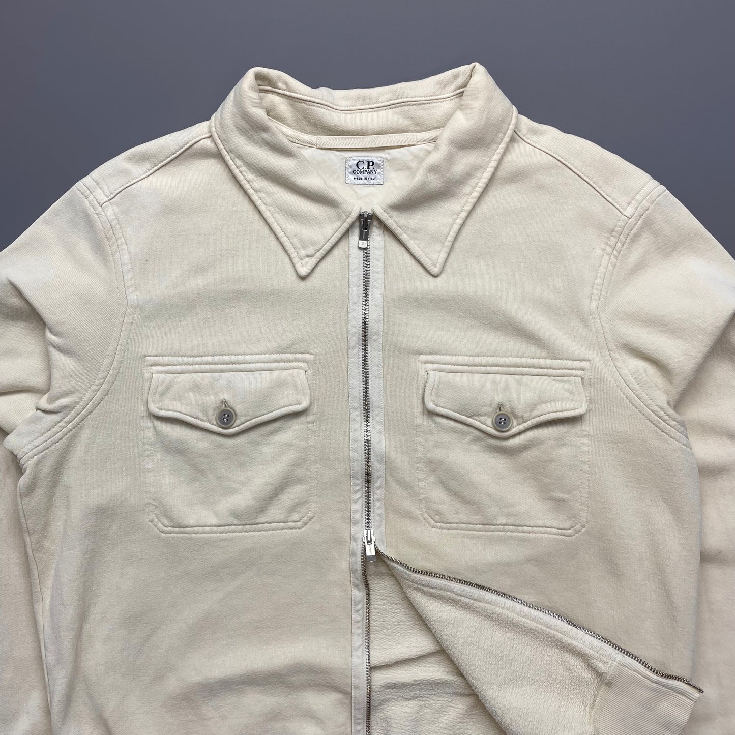 C.P. Company Cream Cotton Zip-Through Harrington Jacket