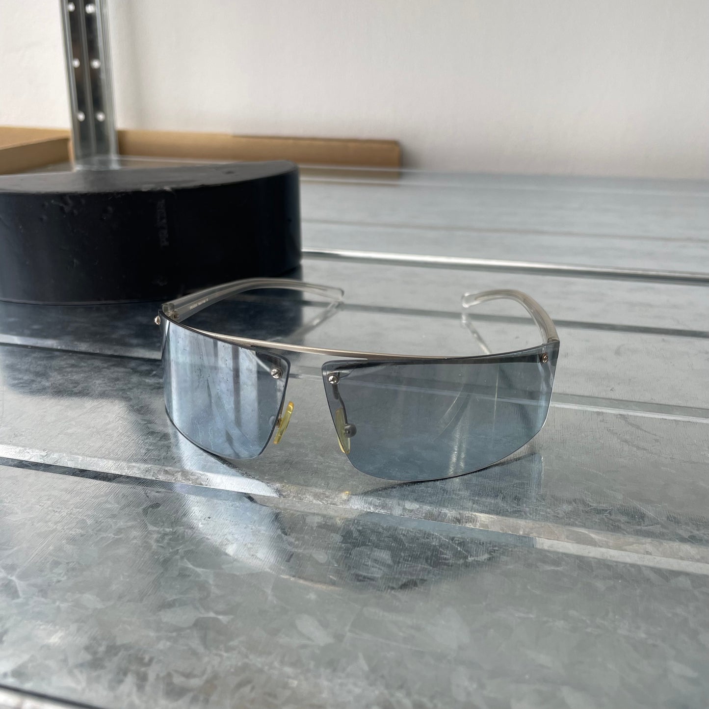 Prada Light Blue & Silver 00s Metal Frame Sunglasses