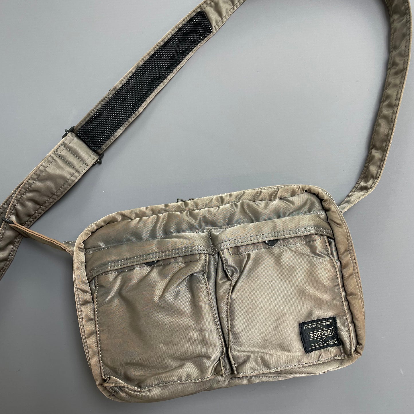 Porter Yoshida & Co. Silver & Beige Nylon Tanker Shoulder Bag