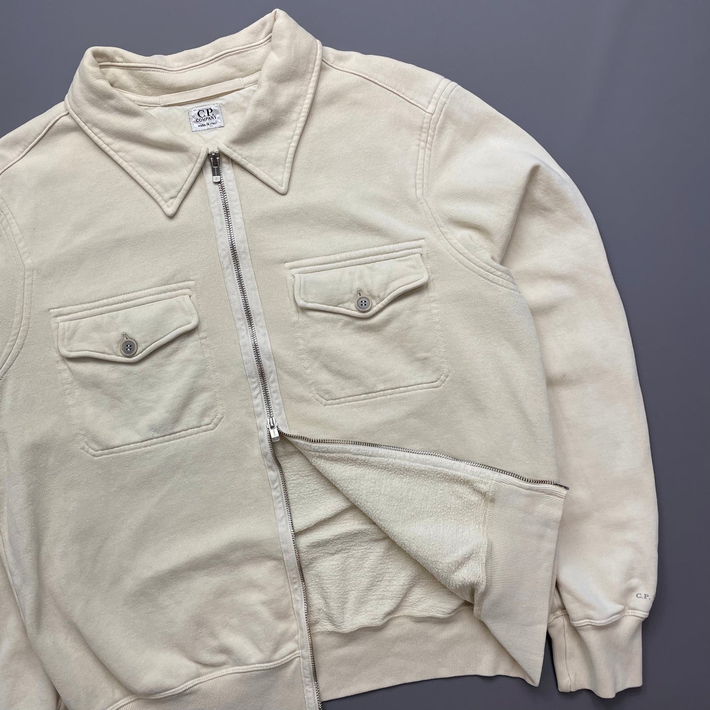C.P. Company Cream Cotton Zip-Through Harrington Jacket