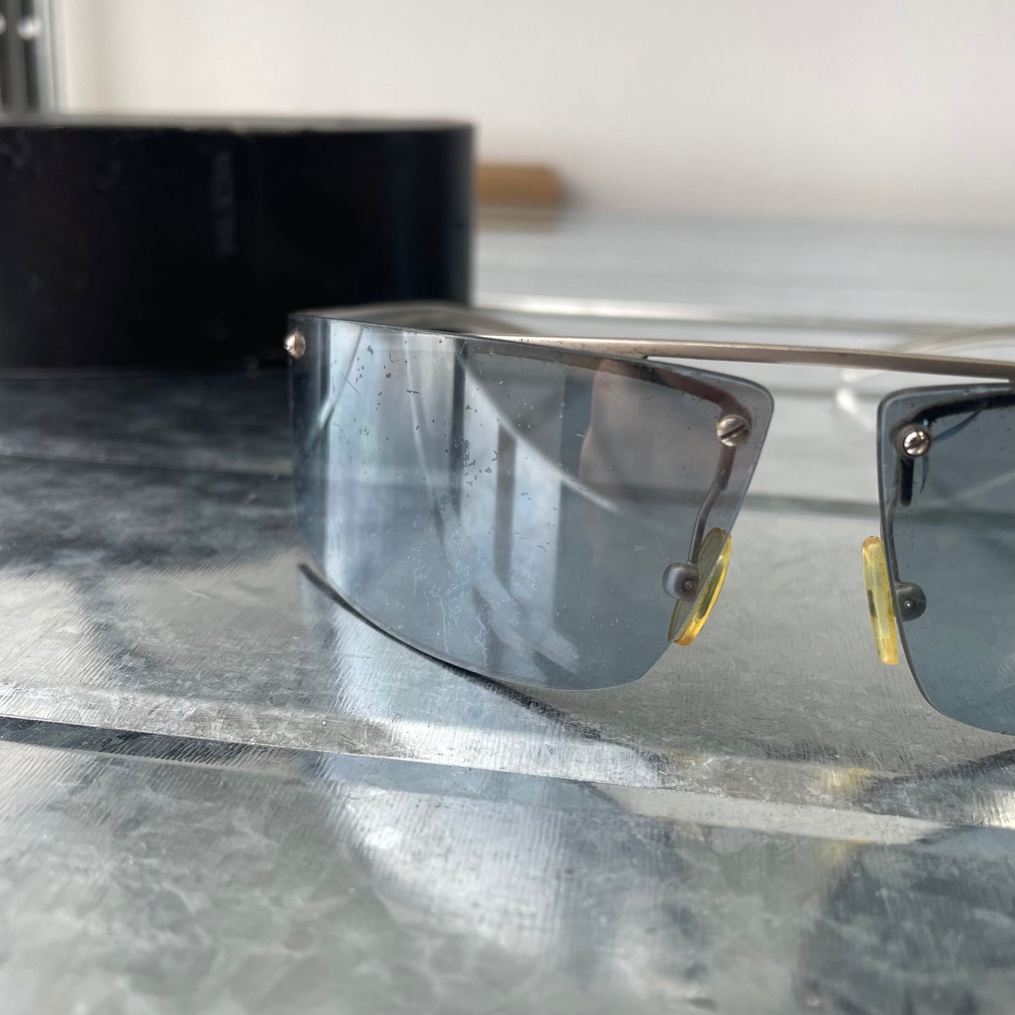 Prada Light Blue & Silver 00s Metal Frame Sunglasses