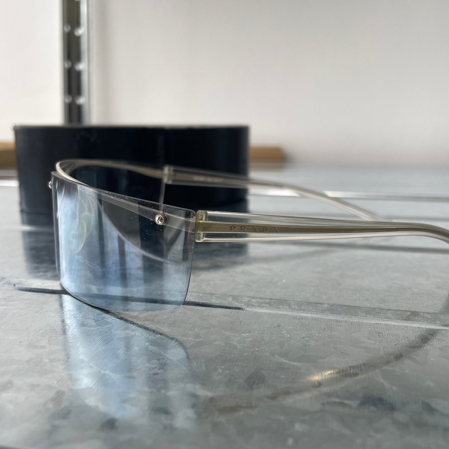 Prada Light Blue & Silver 00s Metal Frame Sunglasses