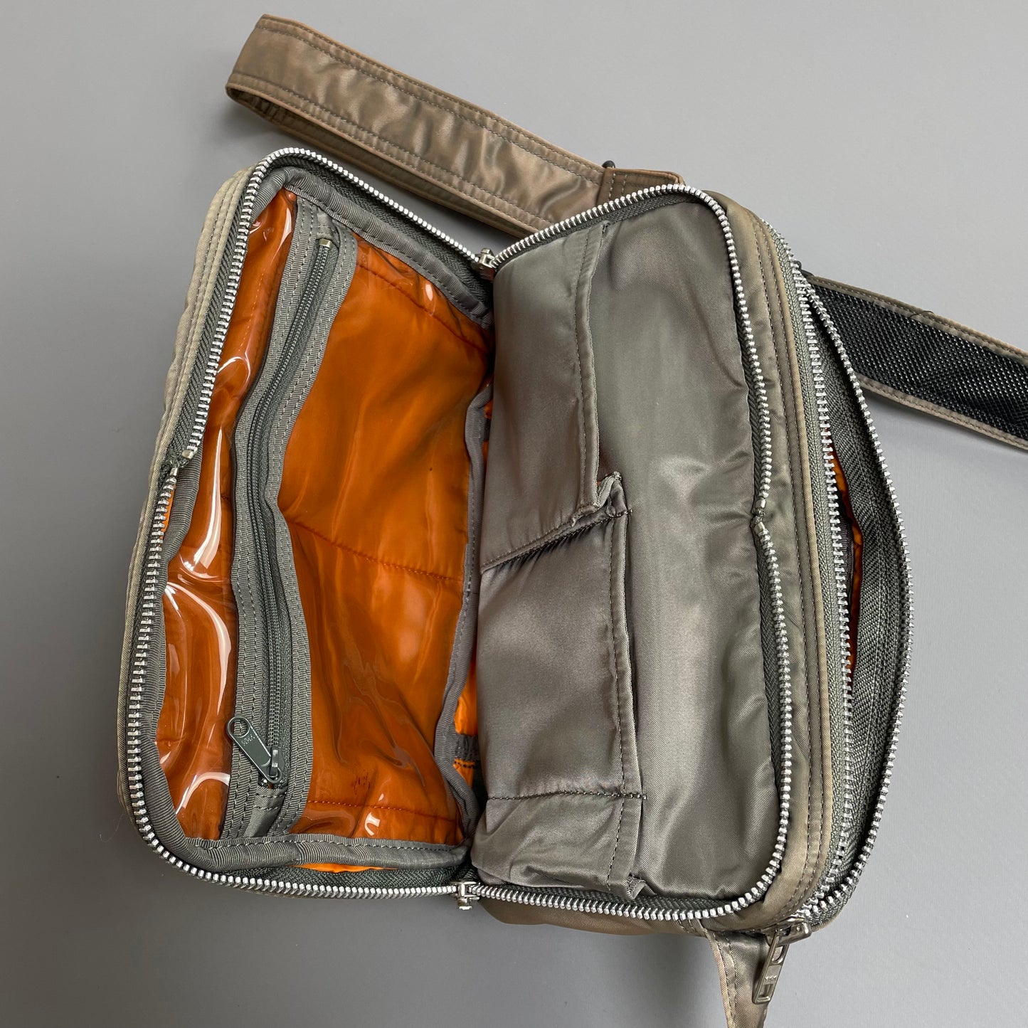 Porter Yoshida & Co. Silver & Beige Nylon Tanker Shoulder Bag