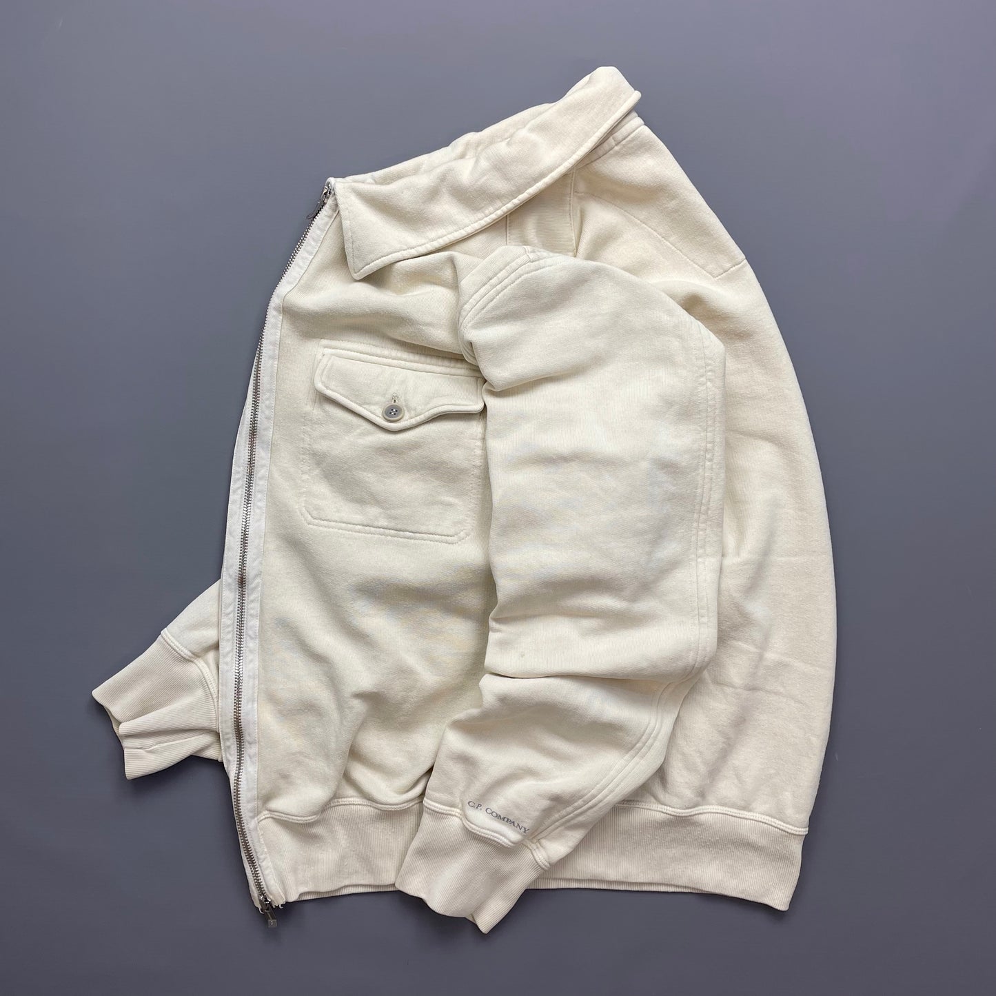 C.P. Company Cream Cotton Zip-Through Harrington Jacket