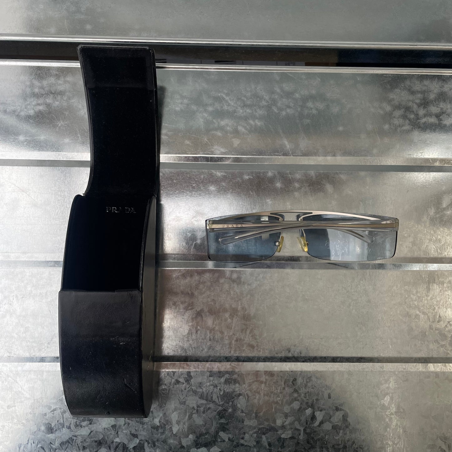 Prada Light Blue & Silver 00s Metal Frame Sunglasses