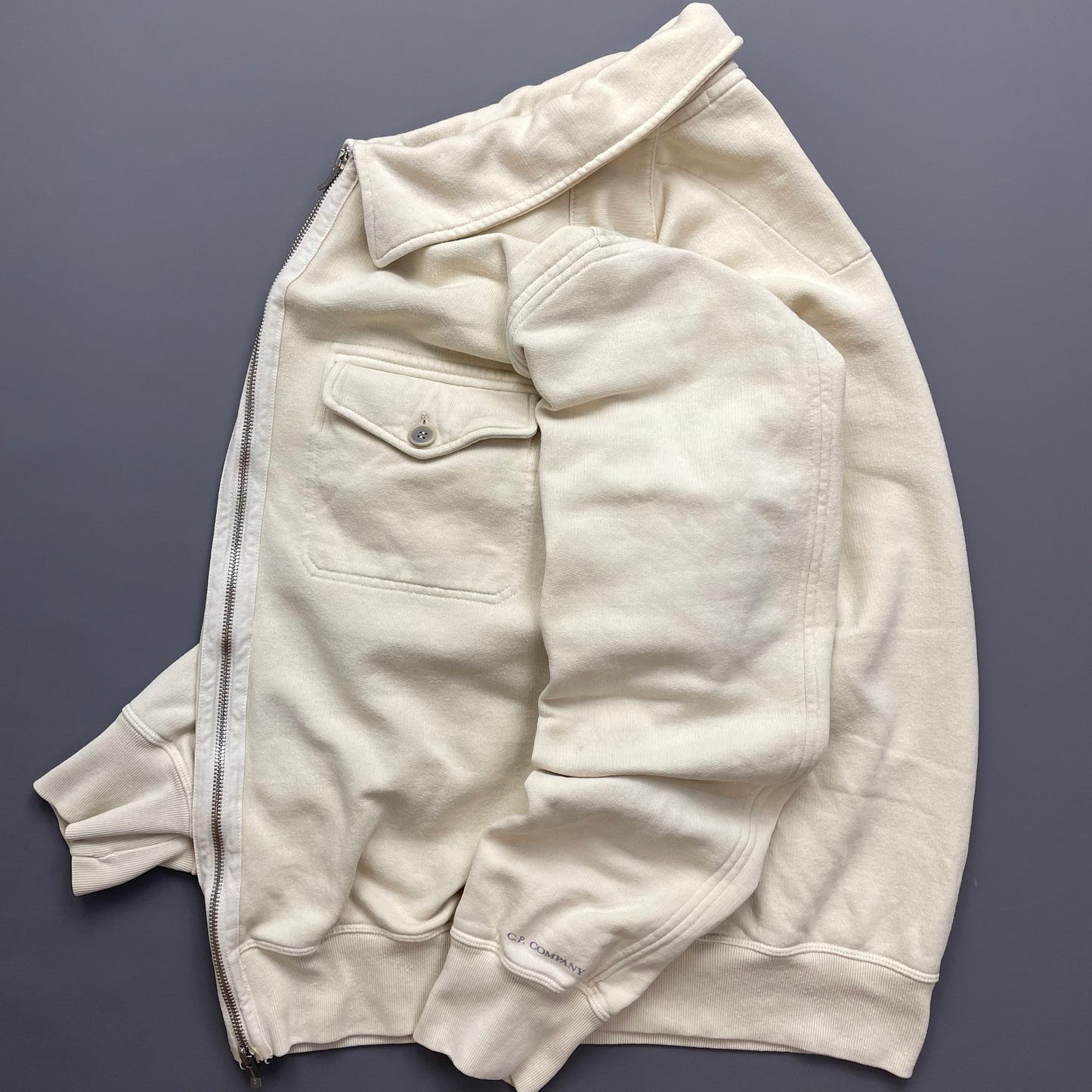 C.P. Company Cream Cotton Zip-Through Harrington Jacket