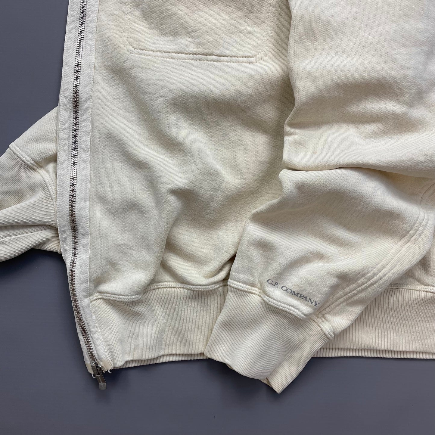 C.P. Company Cream Cotton Zip-Through Harrington Jacket