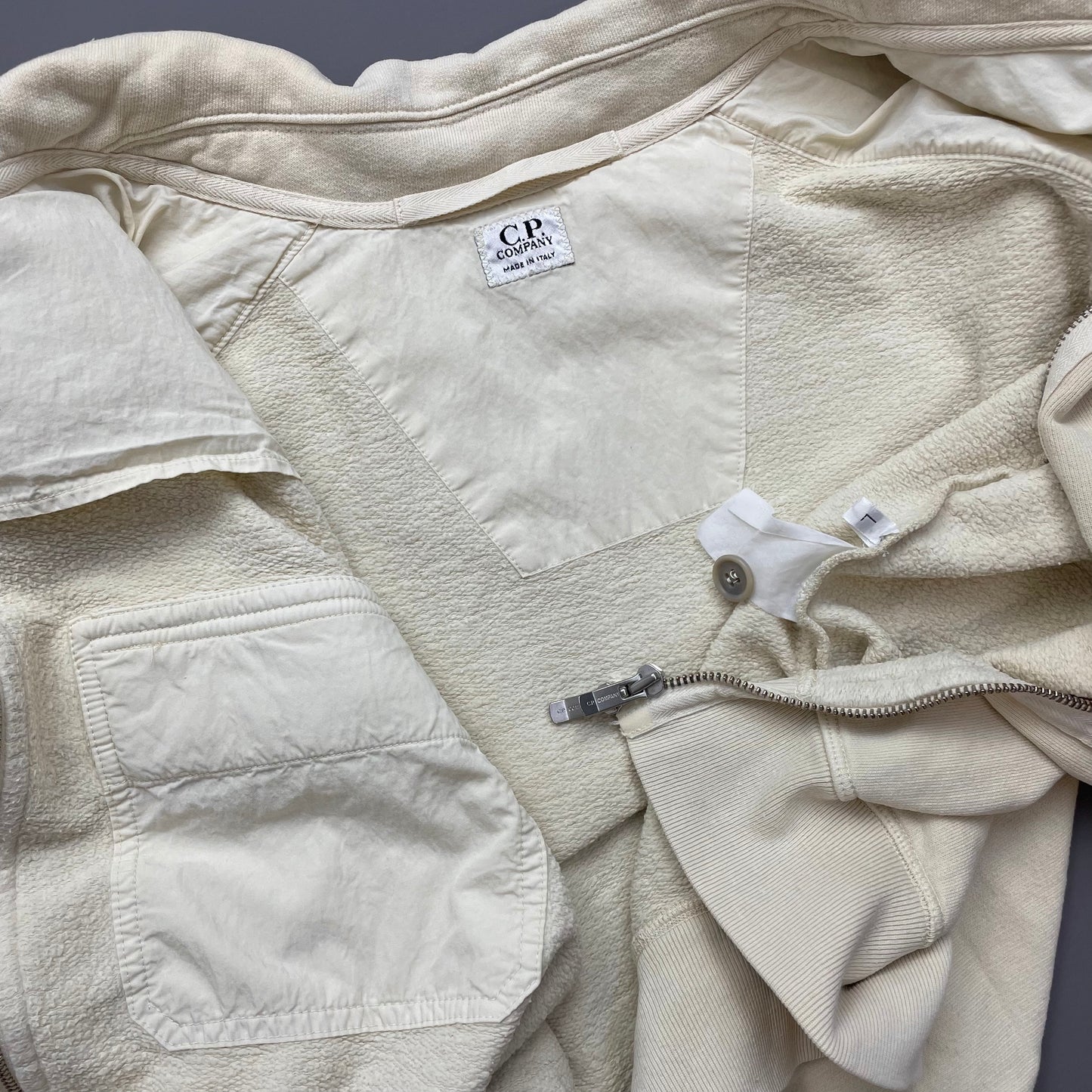 C.P. Company Cream Cotton Zip-Through Harrington Jacket