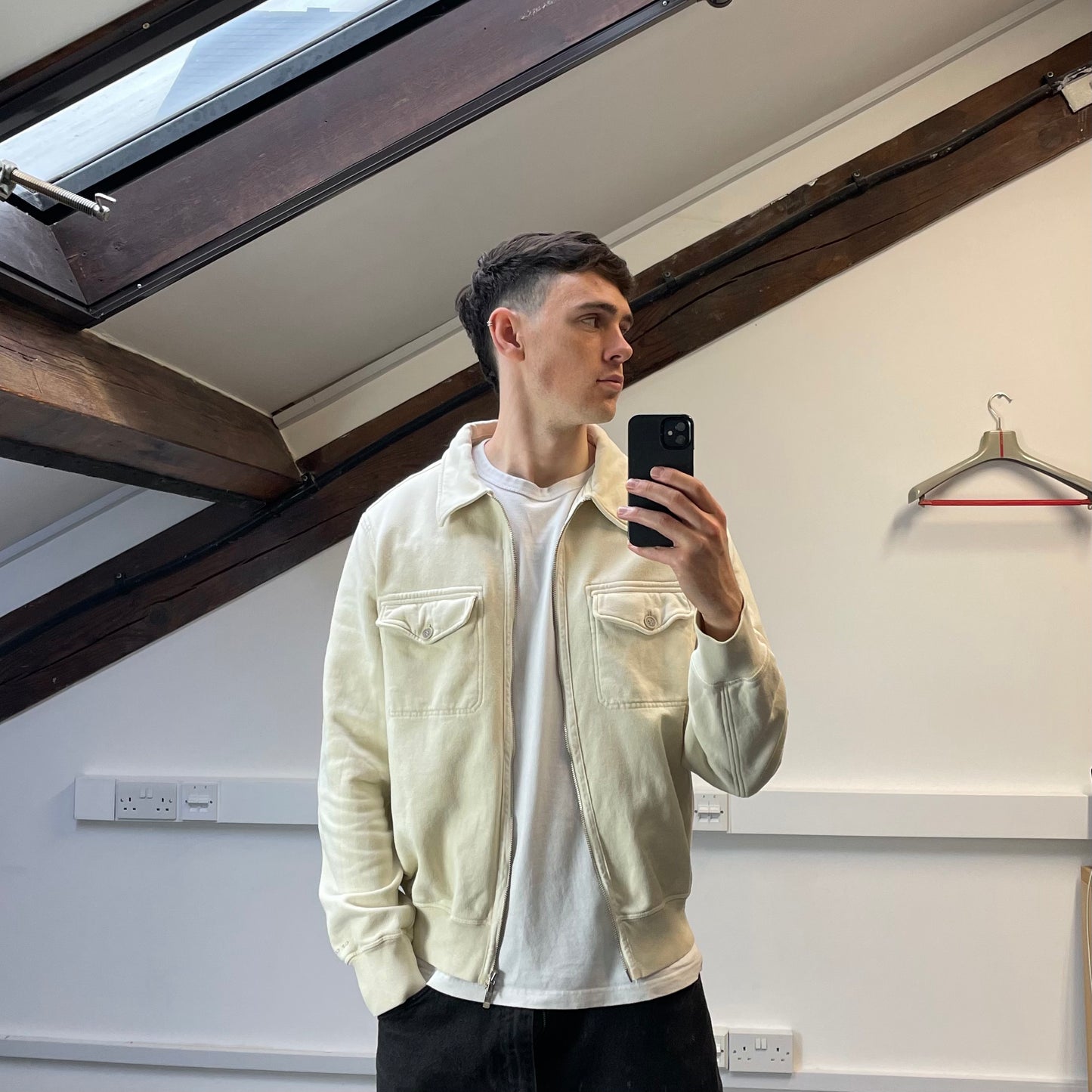 C.P. Company Cream Cotton Zip-Through Harrington Jacket