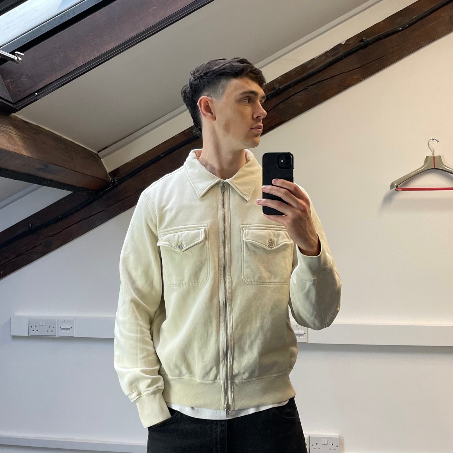 C.P. Company Cream Cotton Zip-Through Harrington Jacket