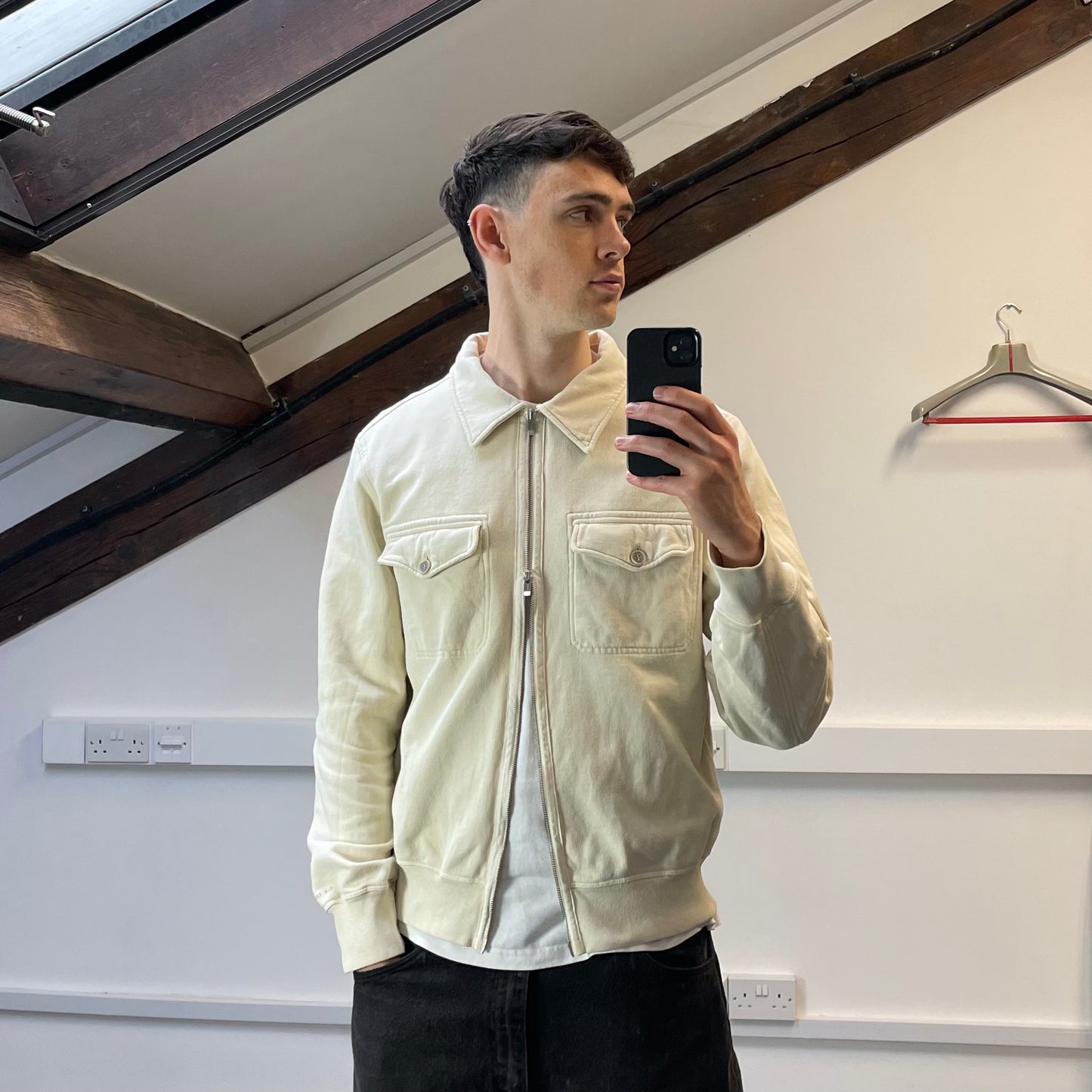 C.P. Company Cream Cotton Zip-Through Harrington Jacket