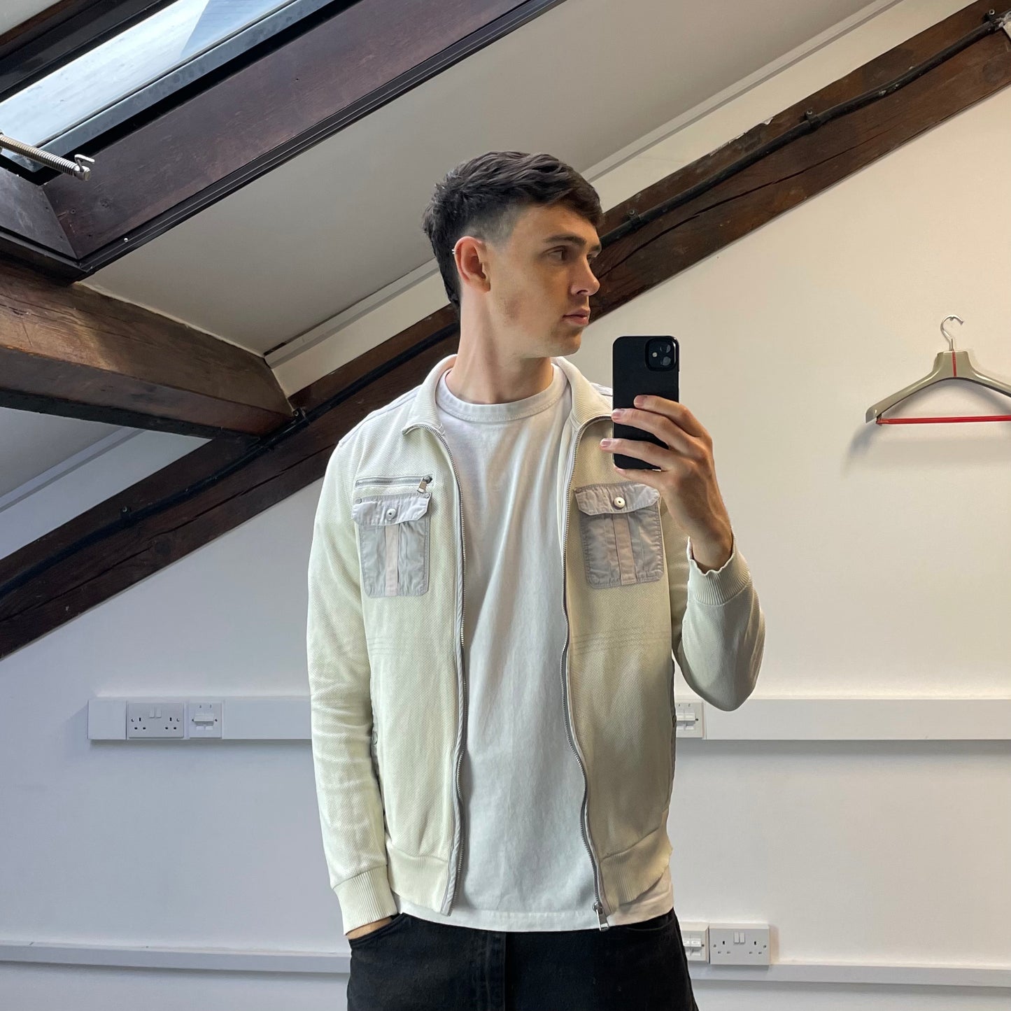 Calvin Klein Cream Mesh Zip-Through Panelled Jumper