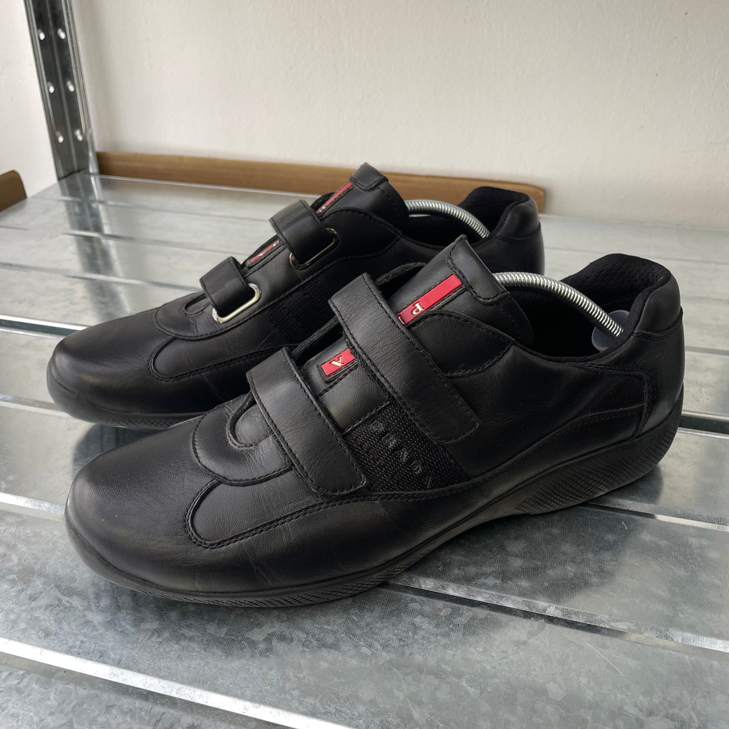 Prada Sport Black 00s Leather Spellout Strap Americas Cup Trainers