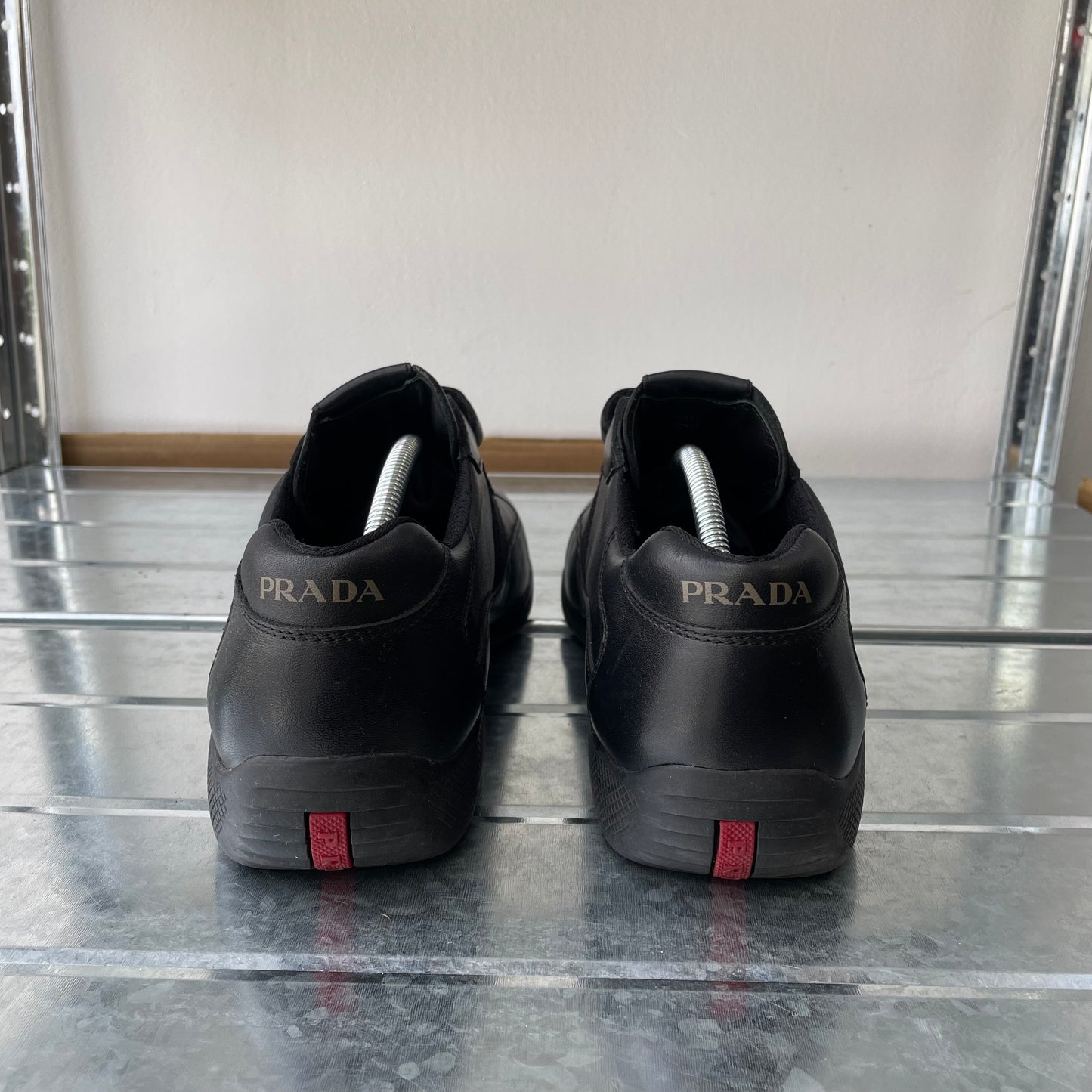 Prada Sport Black 00s Leather Spellout Strap Americas Cup Trainers