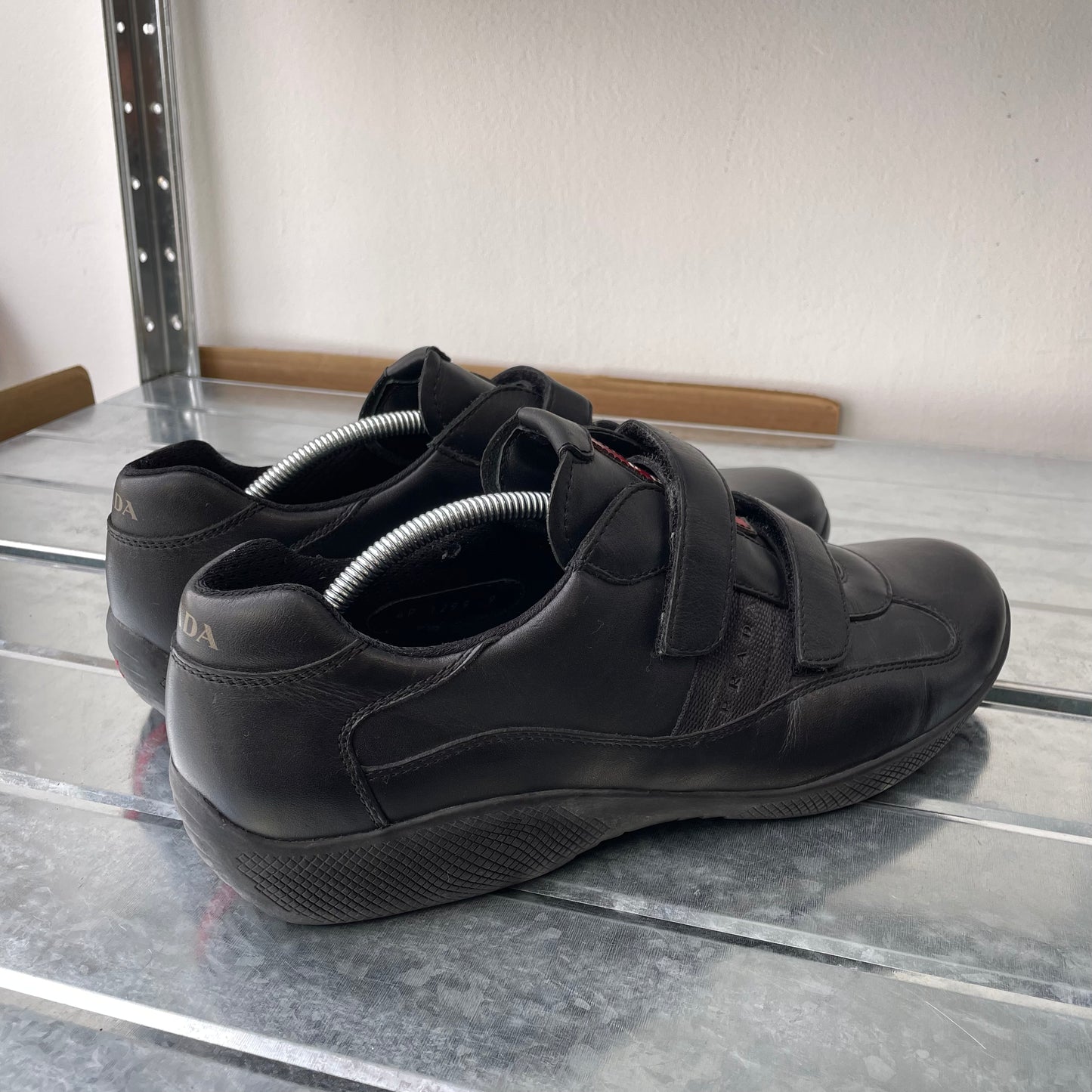 Prada Sport Black 00s Leather Spellout Strap Americas Cup Trainers