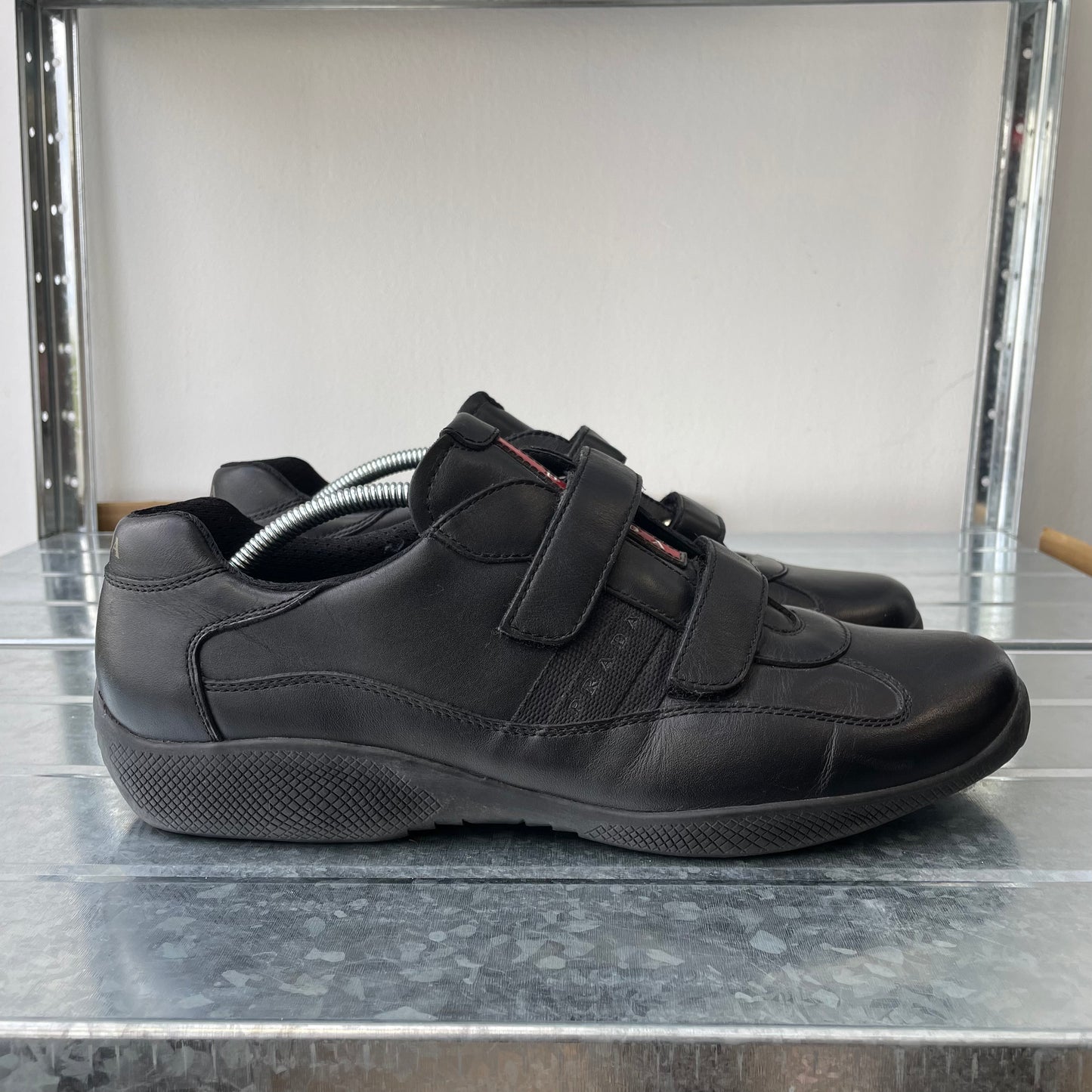 Prada Sport Black 00s Leather Spellout Strap Americas Cup Trainers