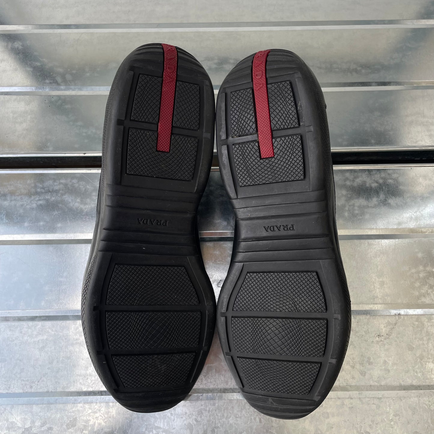 Prada Sport Black 00s Leather Spellout Strap Americas Cup Trainers