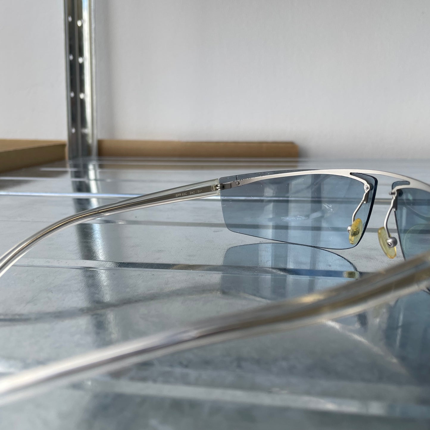 Prada Light Blue & Silver 00s Metal Frame Sunglasses