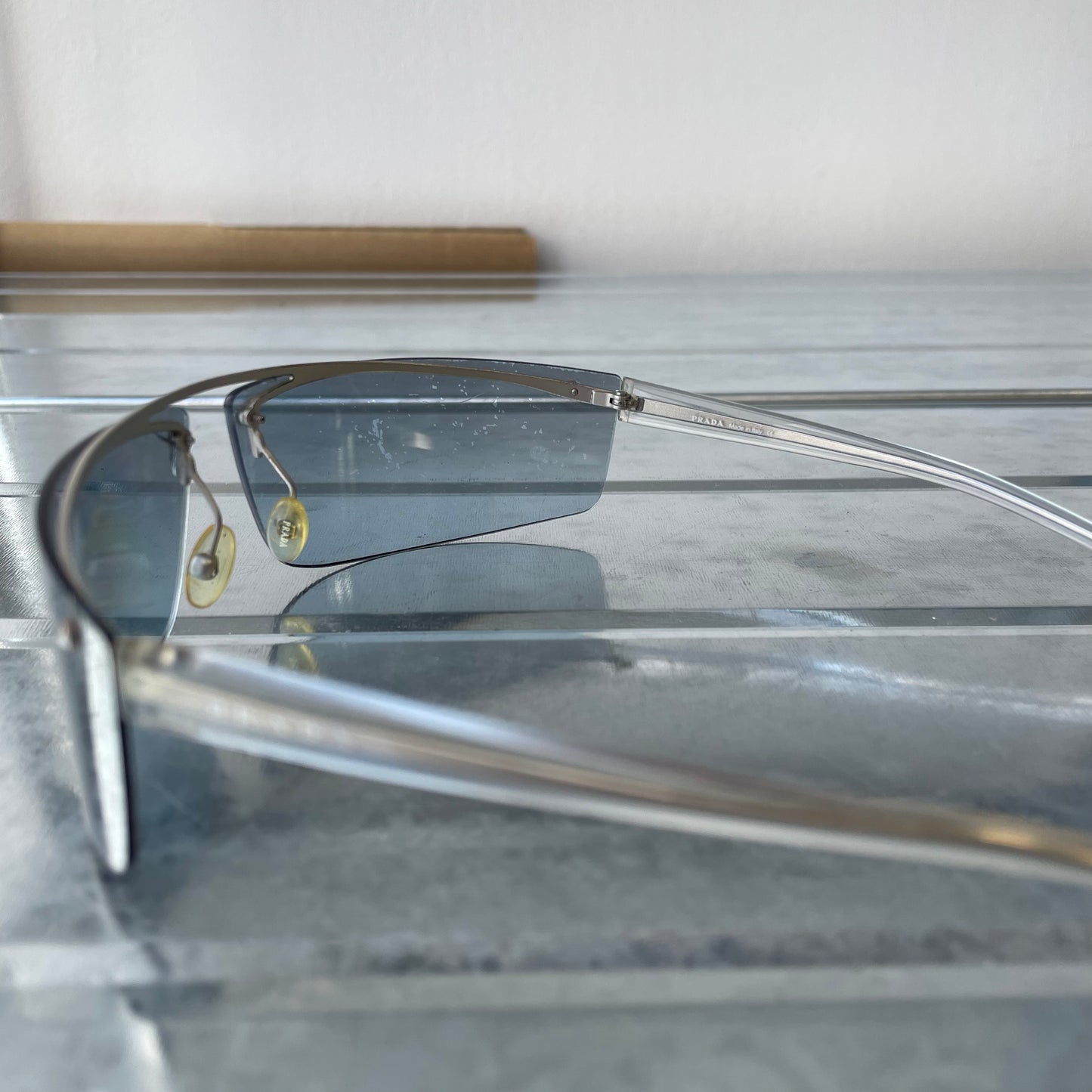 Prada Light Blue & Silver 00s Metal Frame Sunglasses