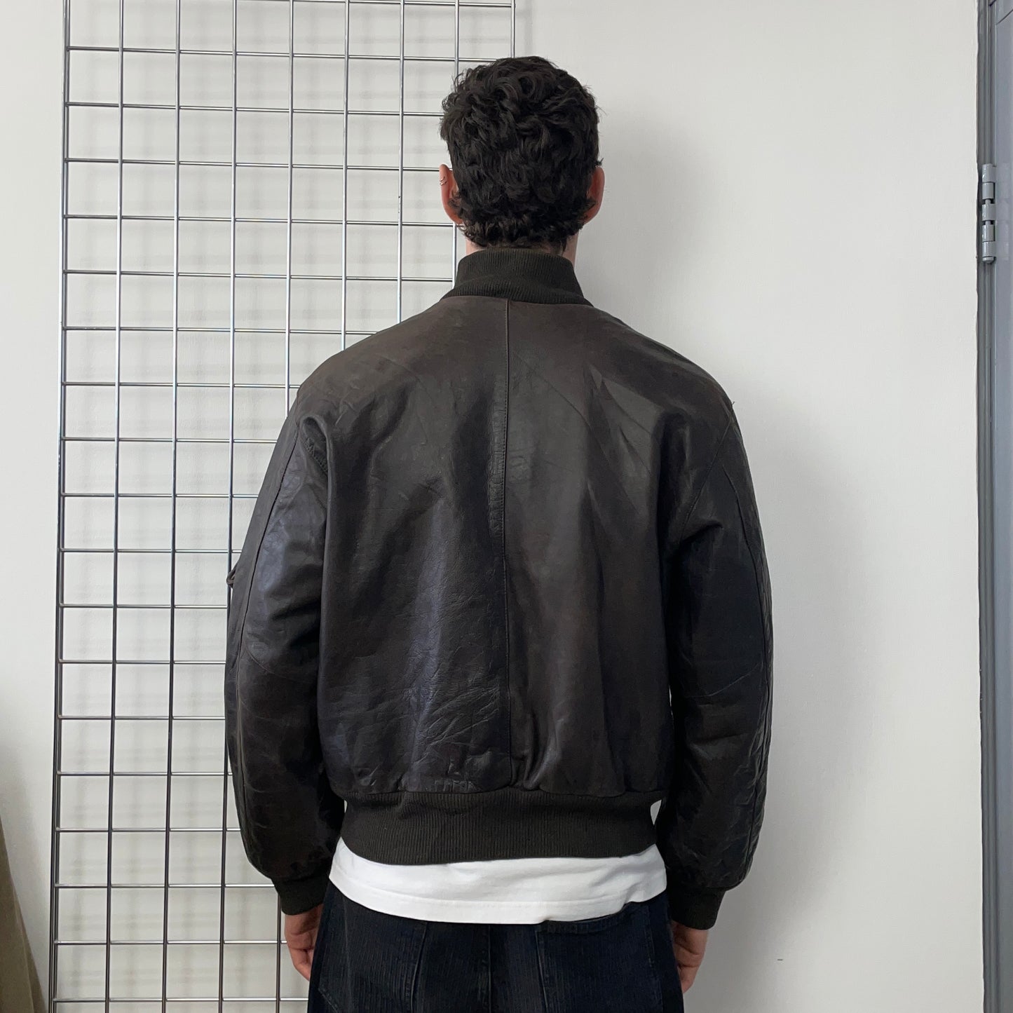 Armani Jeans Brown 90s Leather Bomber Jacket