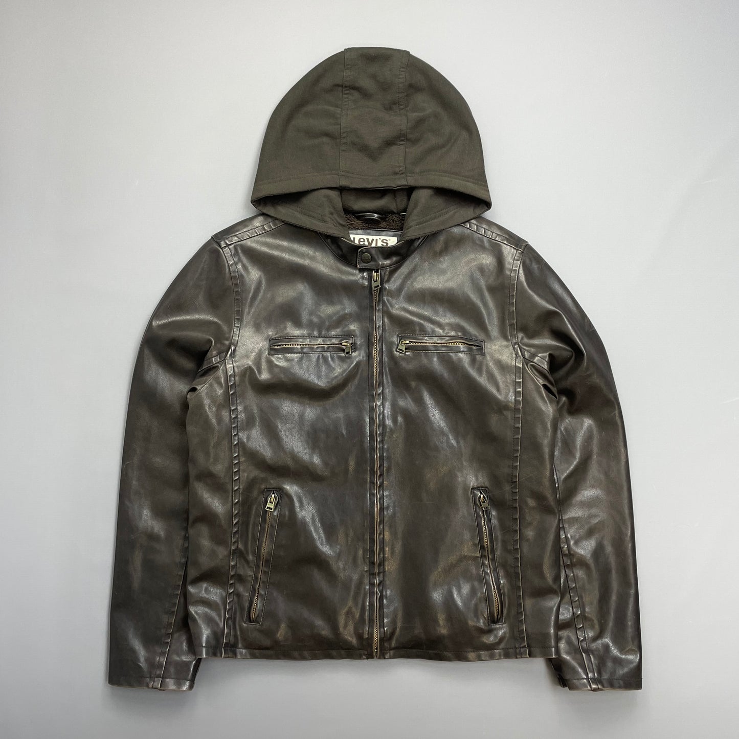 Levi's Brown PVC Leather-Style Faux Fur Lined Hooded Jacket