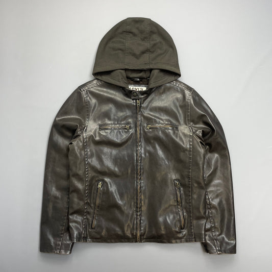 Levi's Brown PVC Leather-Style Faux Fur Lined Hooded Jacket