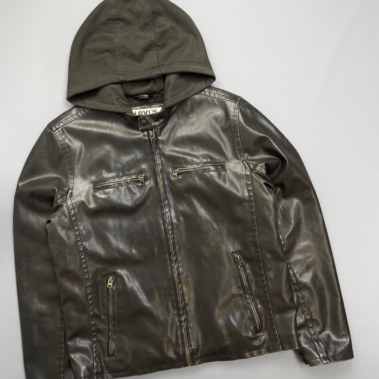Levi's Brown PVC Leather-Style Faux Fur Lined Hooded Jacket