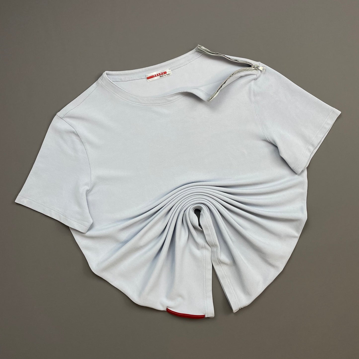 Prada Sport Light Blue 00s Nylon Canvas Textured Zip-Shoulder T-Shirt