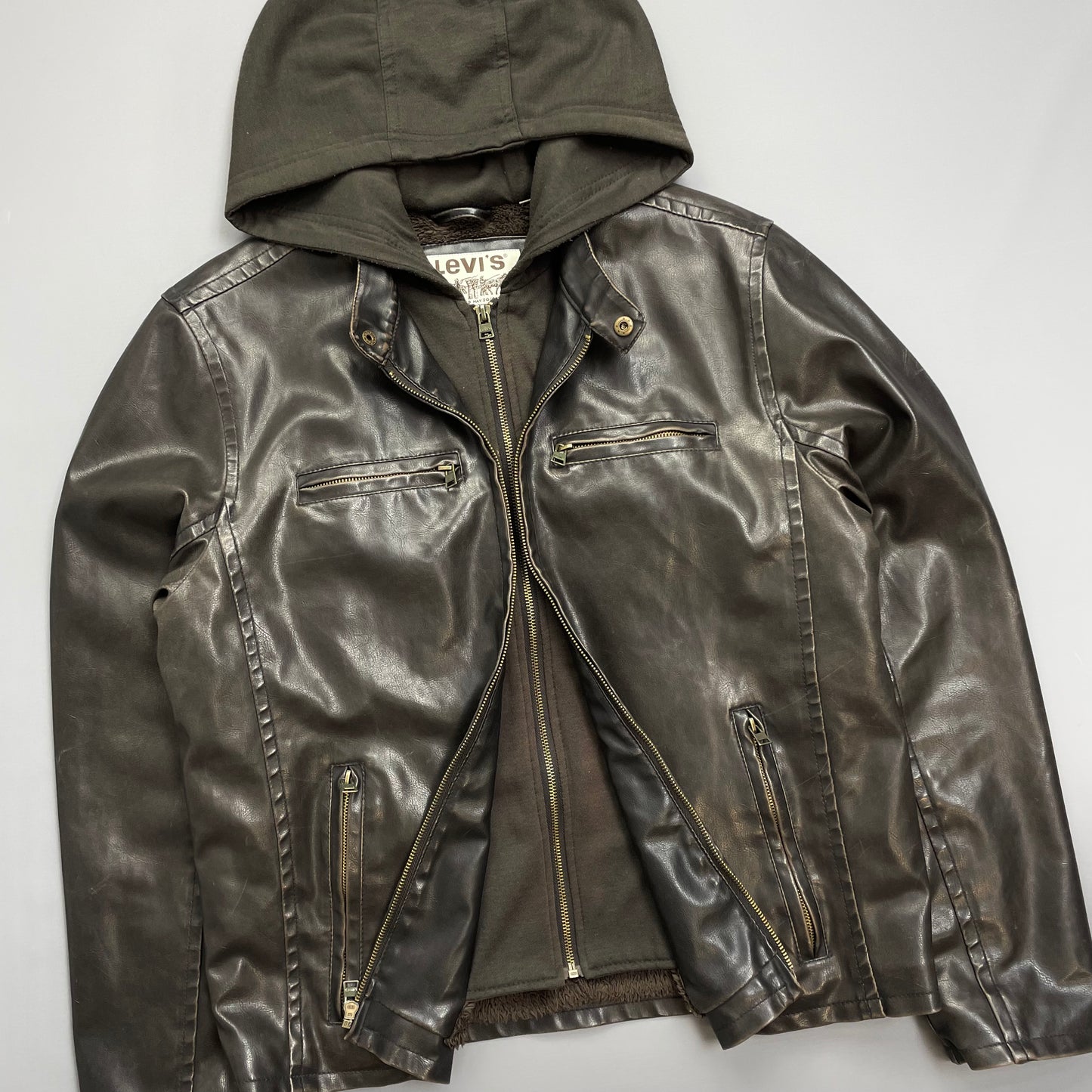 Levi's Brown PVC Leather-Style Faux Fur Lined Hooded Jacket