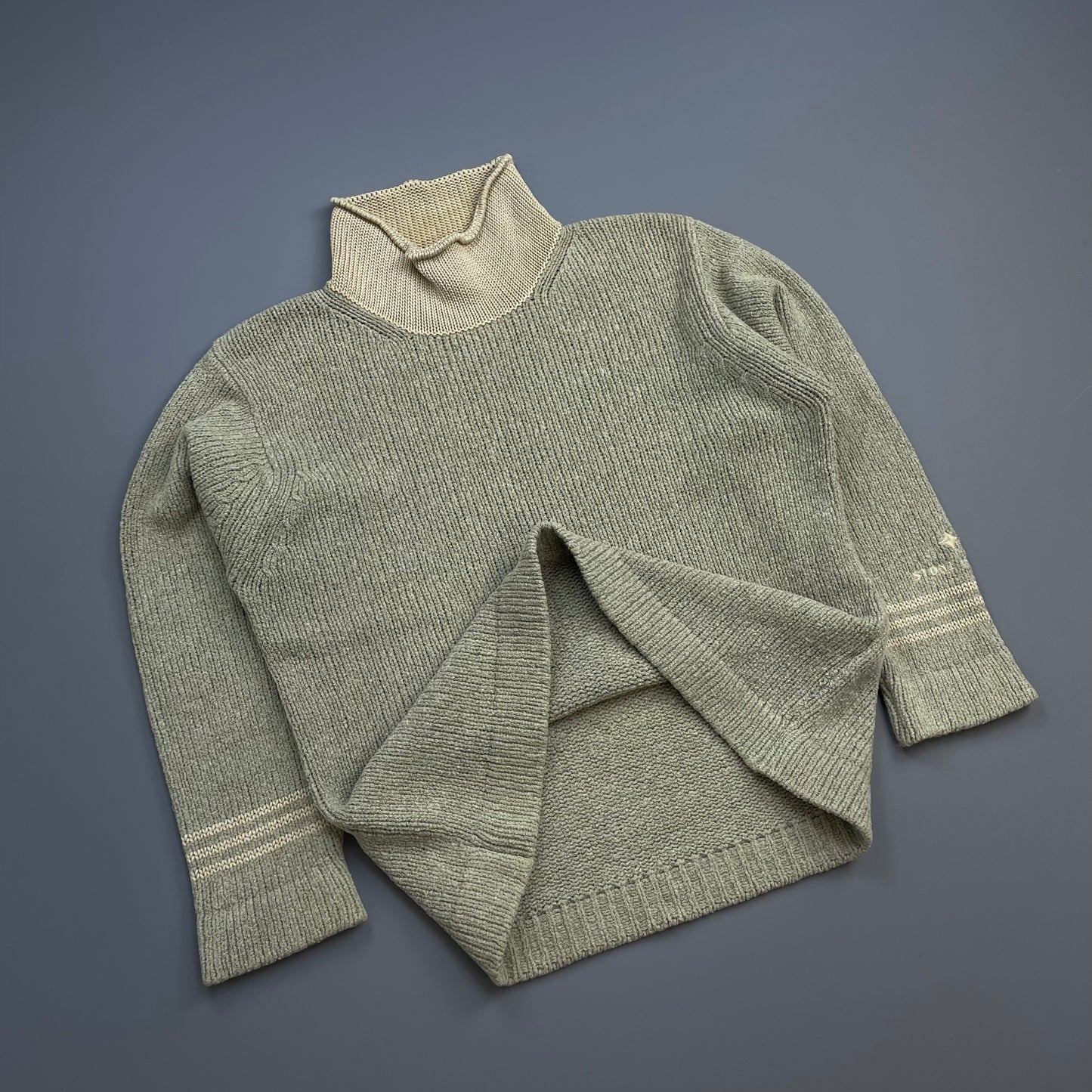 Stone Island Beige & Tan AW98 Cuff Spellout Wool Knit High-Neck Jumper