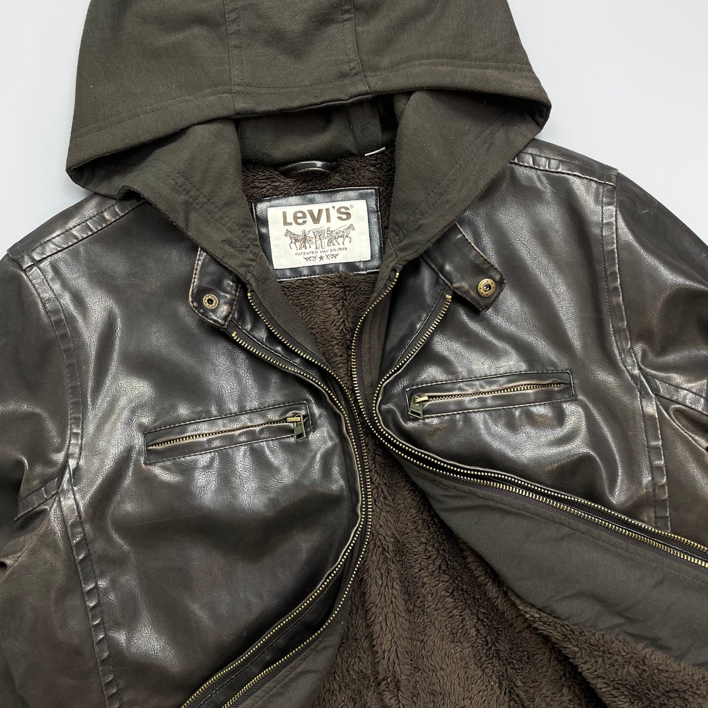 Levi's Brown PVC Leather-Style Faux Fur Lined Hooded Jacket