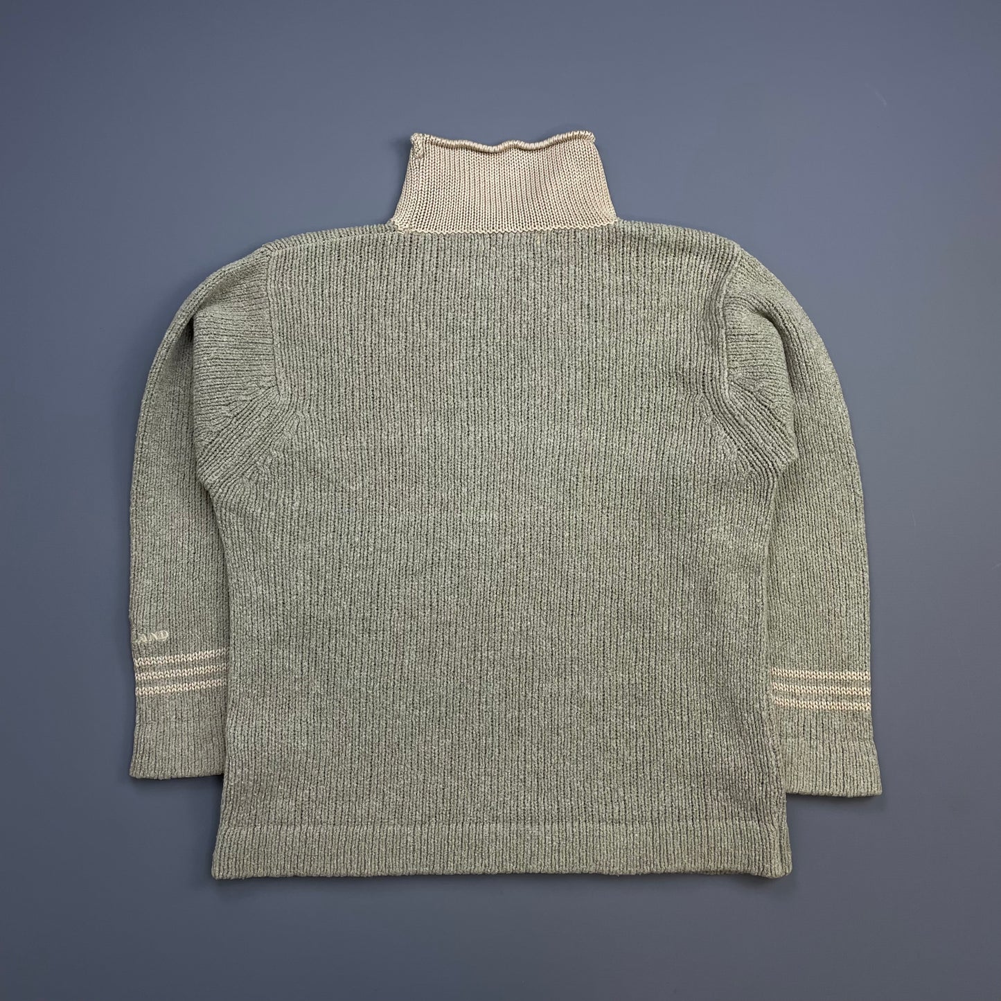 Stone Island Beige & Tan AW98 Cuff Spellout Wool Knit High-Neck Jumper