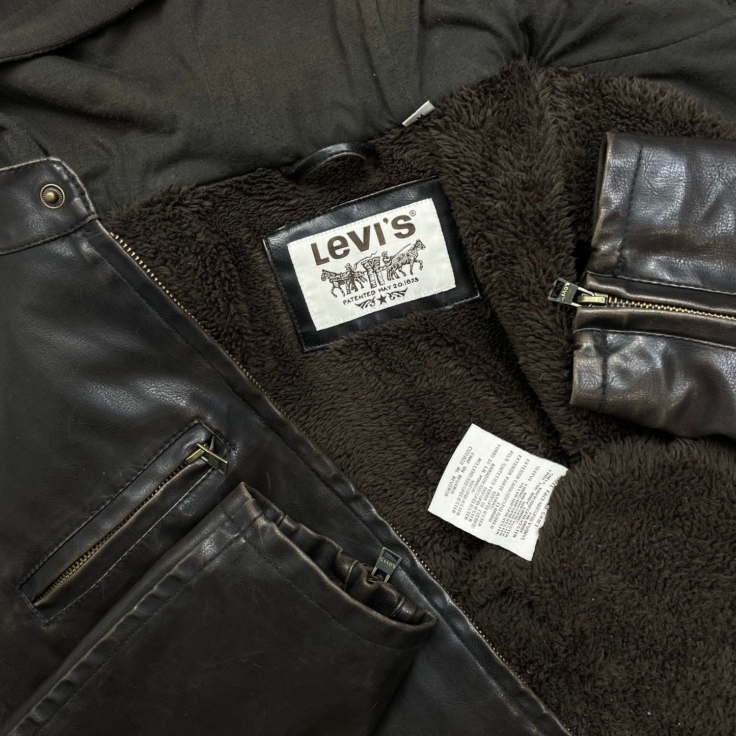 Levi's Brown PVC Leather-Style Faux Fur Lined Hooded Jacket