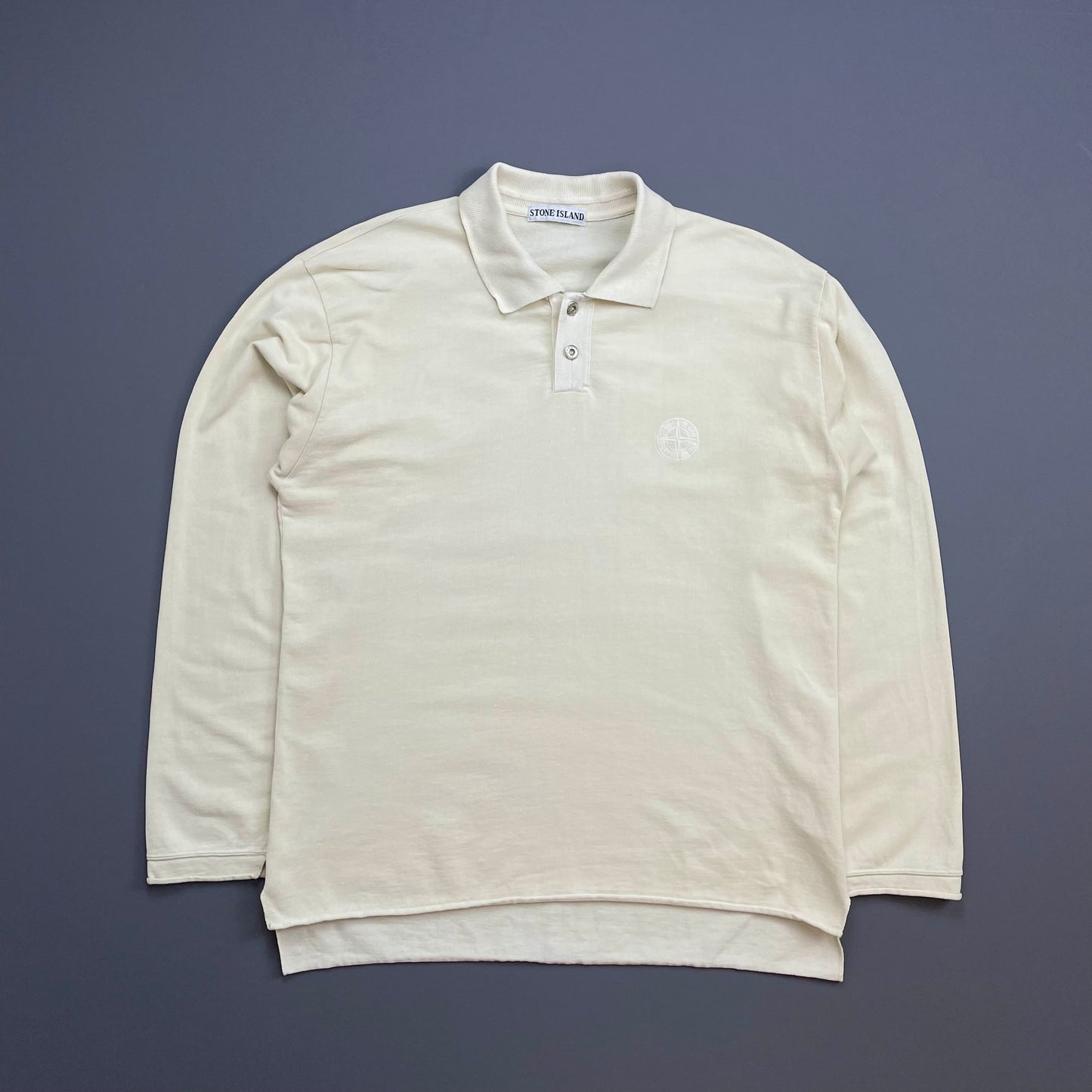 Stone Island Cream 80s Silver Button Longsleeve Polo Shirt