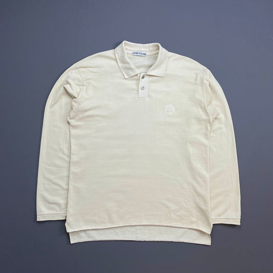 Stone Island Cream 80s Silver Button Longsleeve Polo Shirt