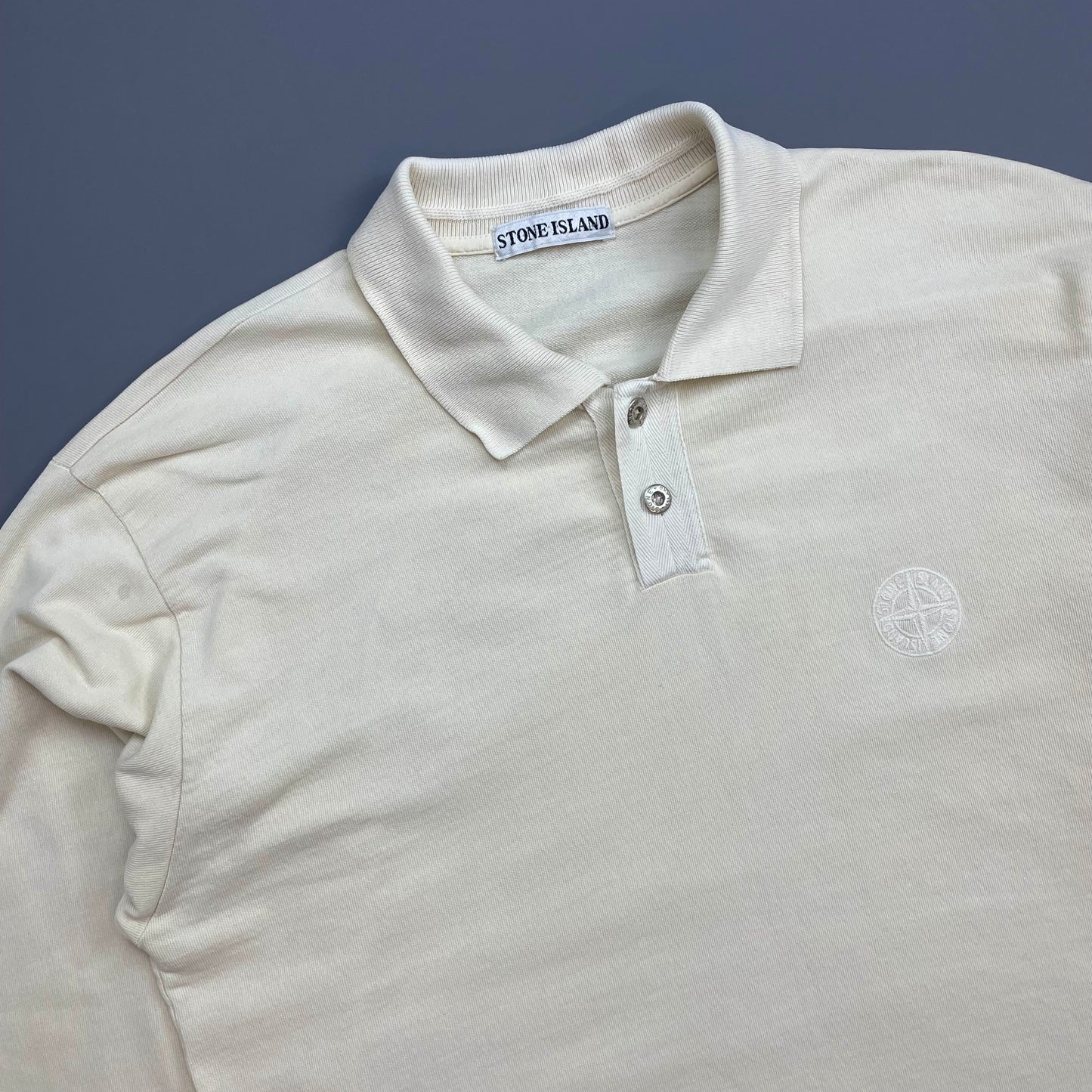 Stone Island Cream 80s Silver Button Longsleeve Polo Shirt